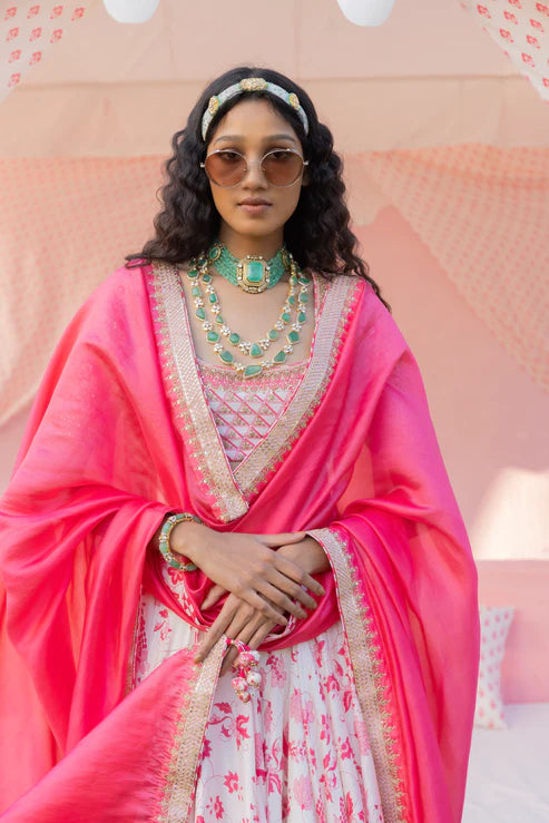 Ivory and Moonga Classic Lehenga Set