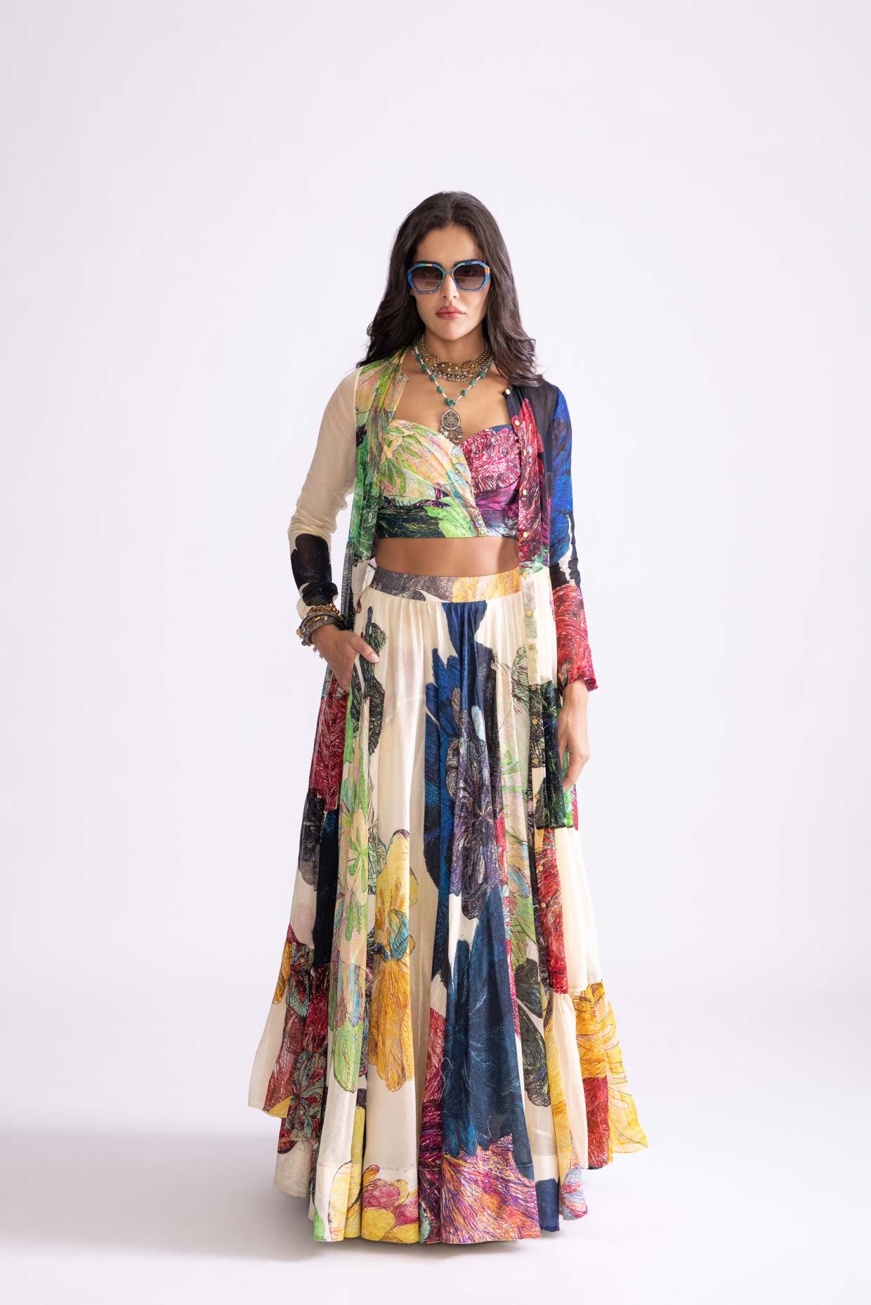 BLUEY BLOUSE,MAGNOLIA CAPE & MAGNOLIA LEHENGA