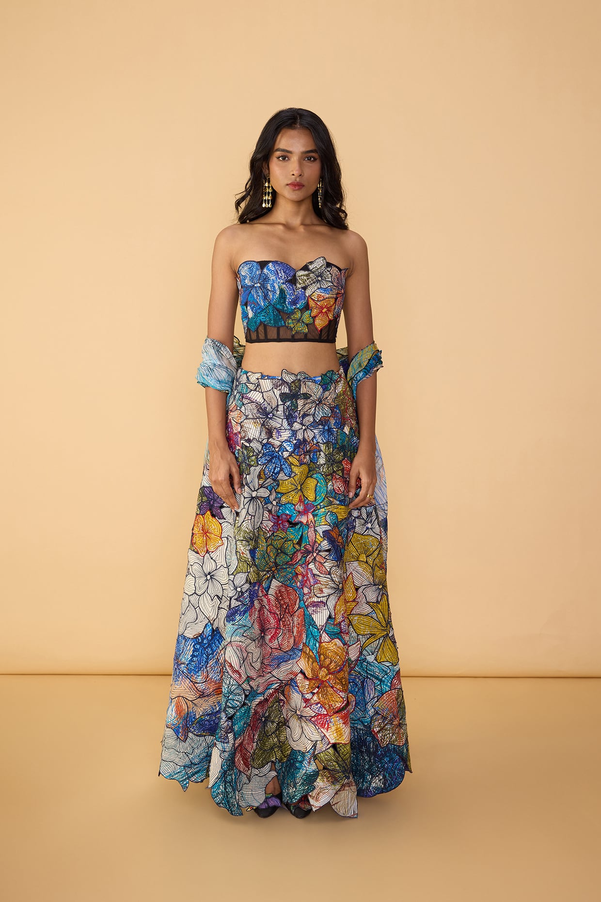 Larissa Corset Blouse, Zoya Lehenga Skirt & Scallop Dupatta