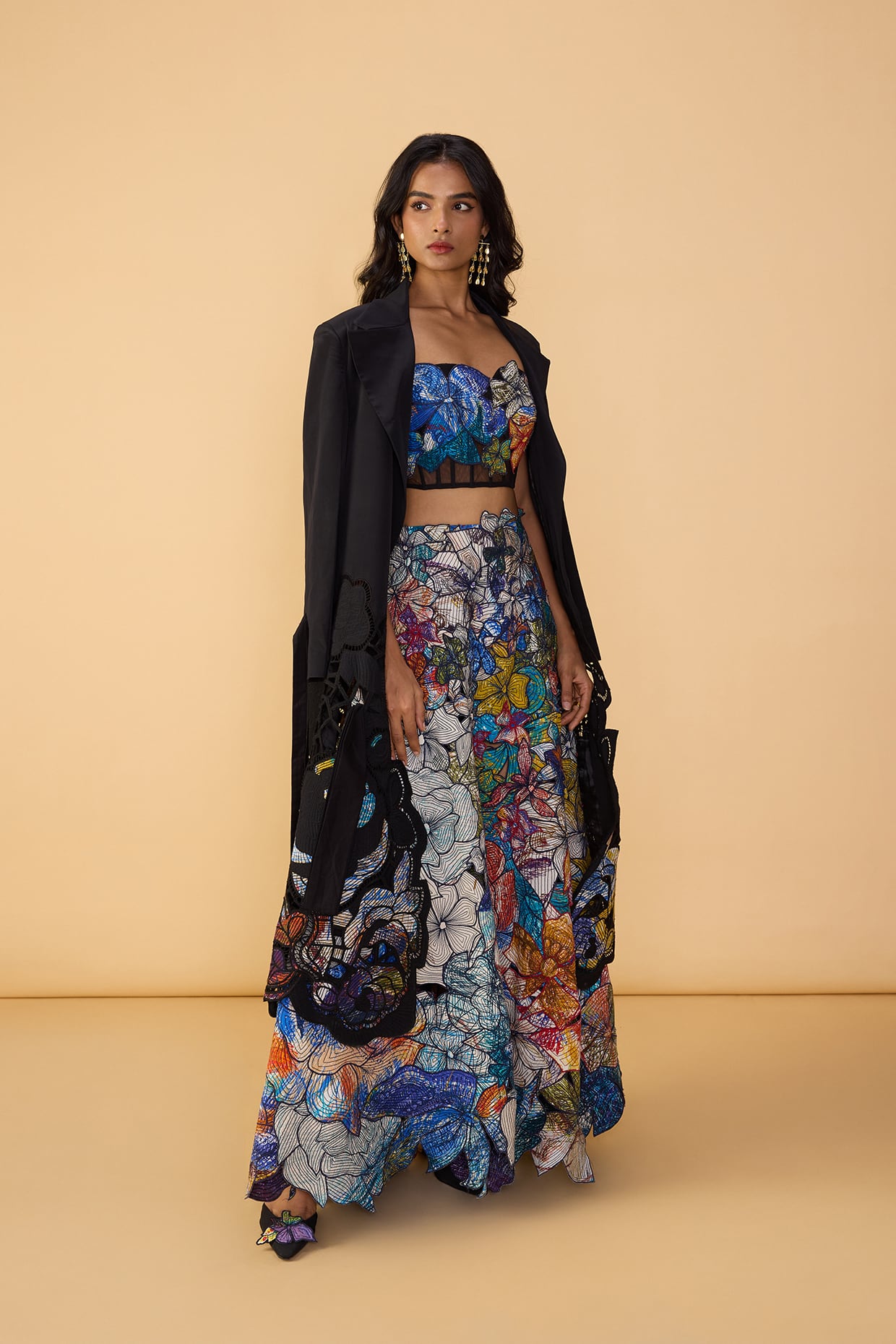 Denzel Trench, Larissa Corset Blouse & Zoya Lehenga Skirt