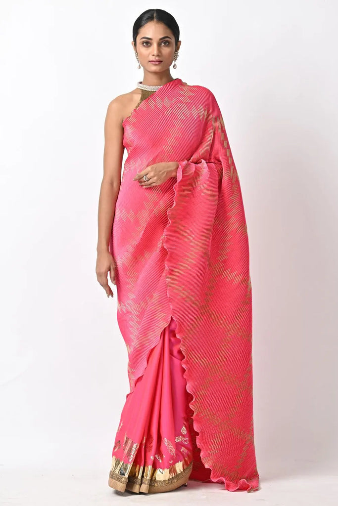 Fuchsia pleated sari