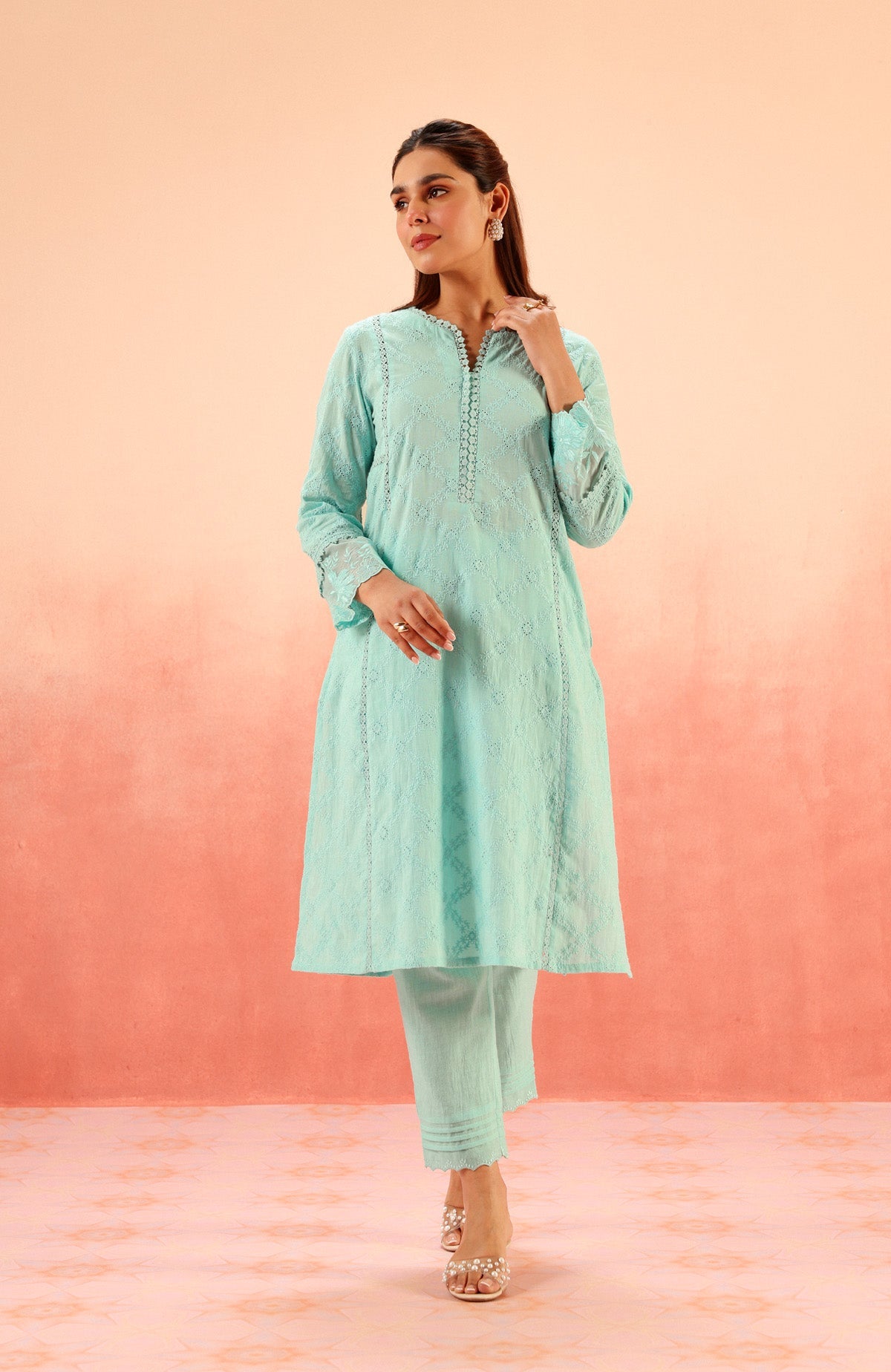 MAIRA BLUE SCHIFFLI EMBROIDERED KURTA SET