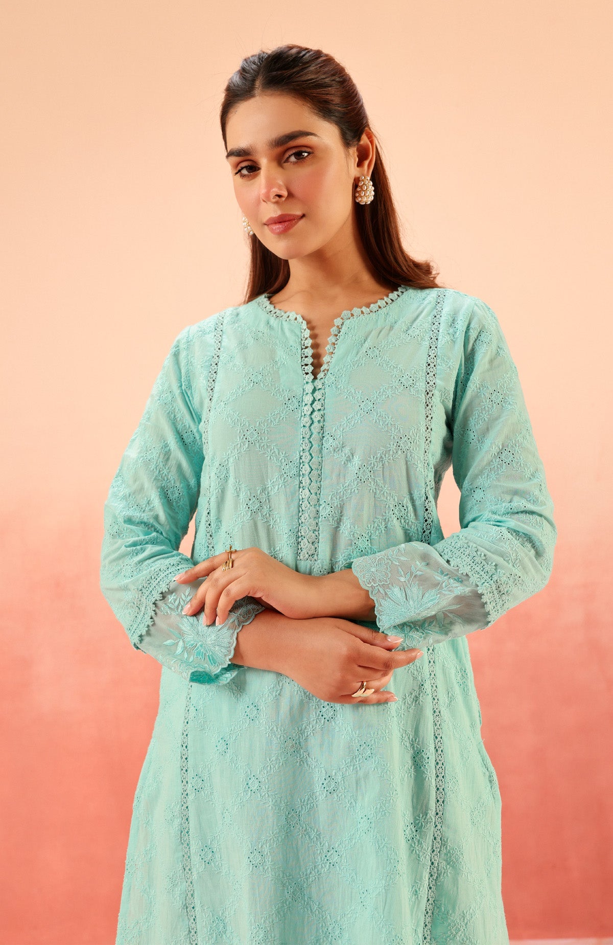 MAIRA BLUE SCHIFFLI EMBROIDERED KURTA SET