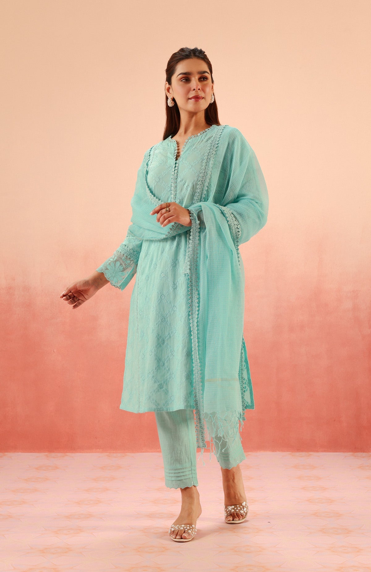 MAIRA BLUE SCHIFFLI EMBROIDERED KURTA SET