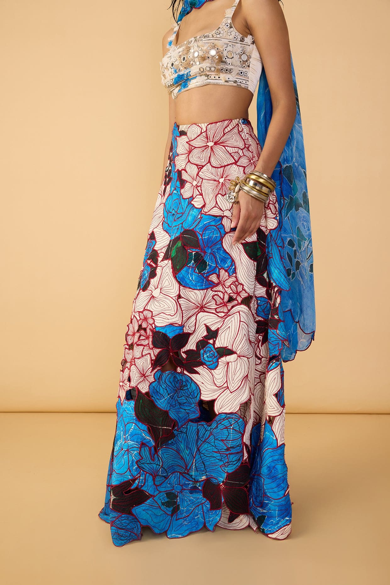 Malaika Bustier, Sachi Lehenga Skirt & Scallop Dupatta