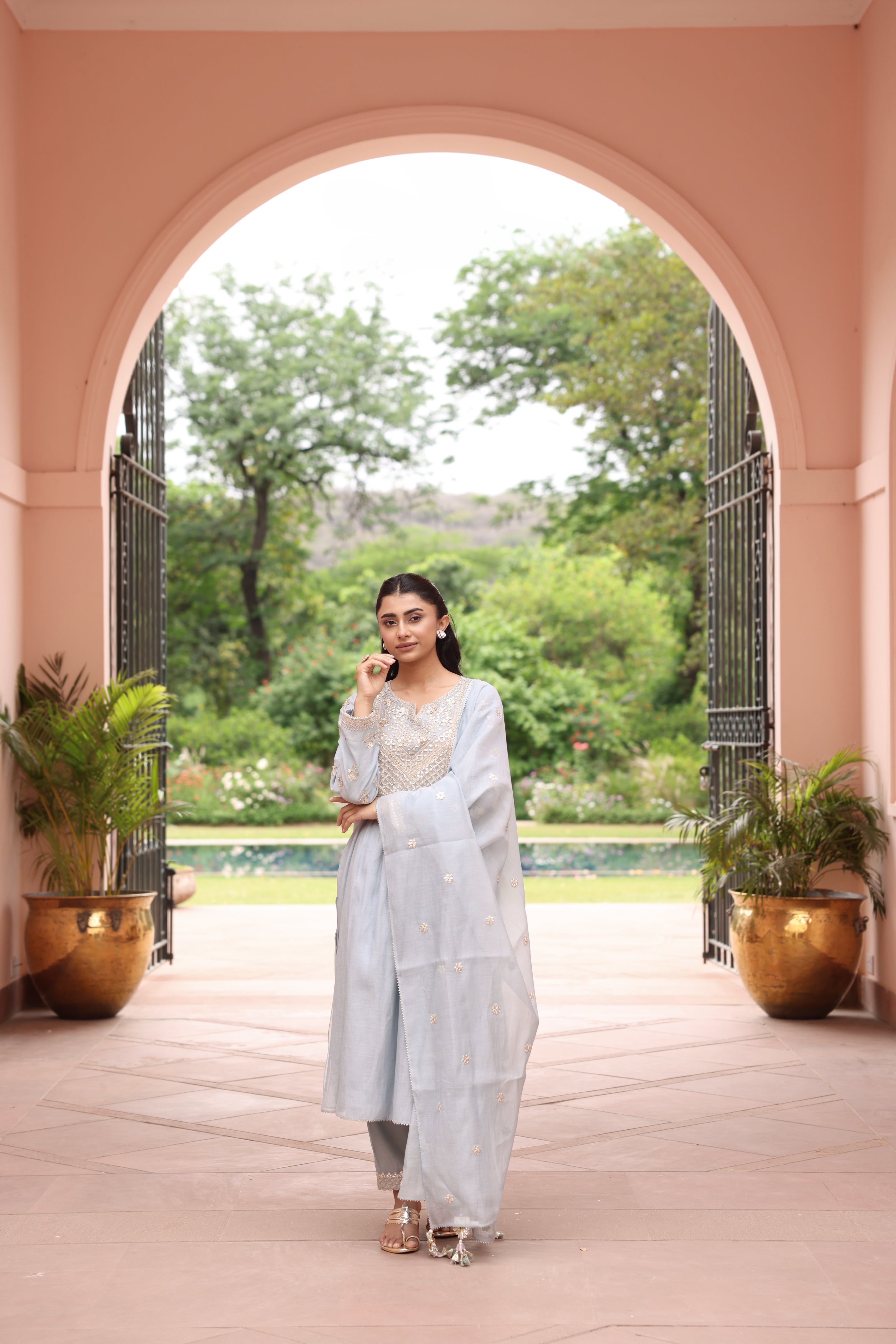 ICE BLUE VRINDA YOKE KURTA SET