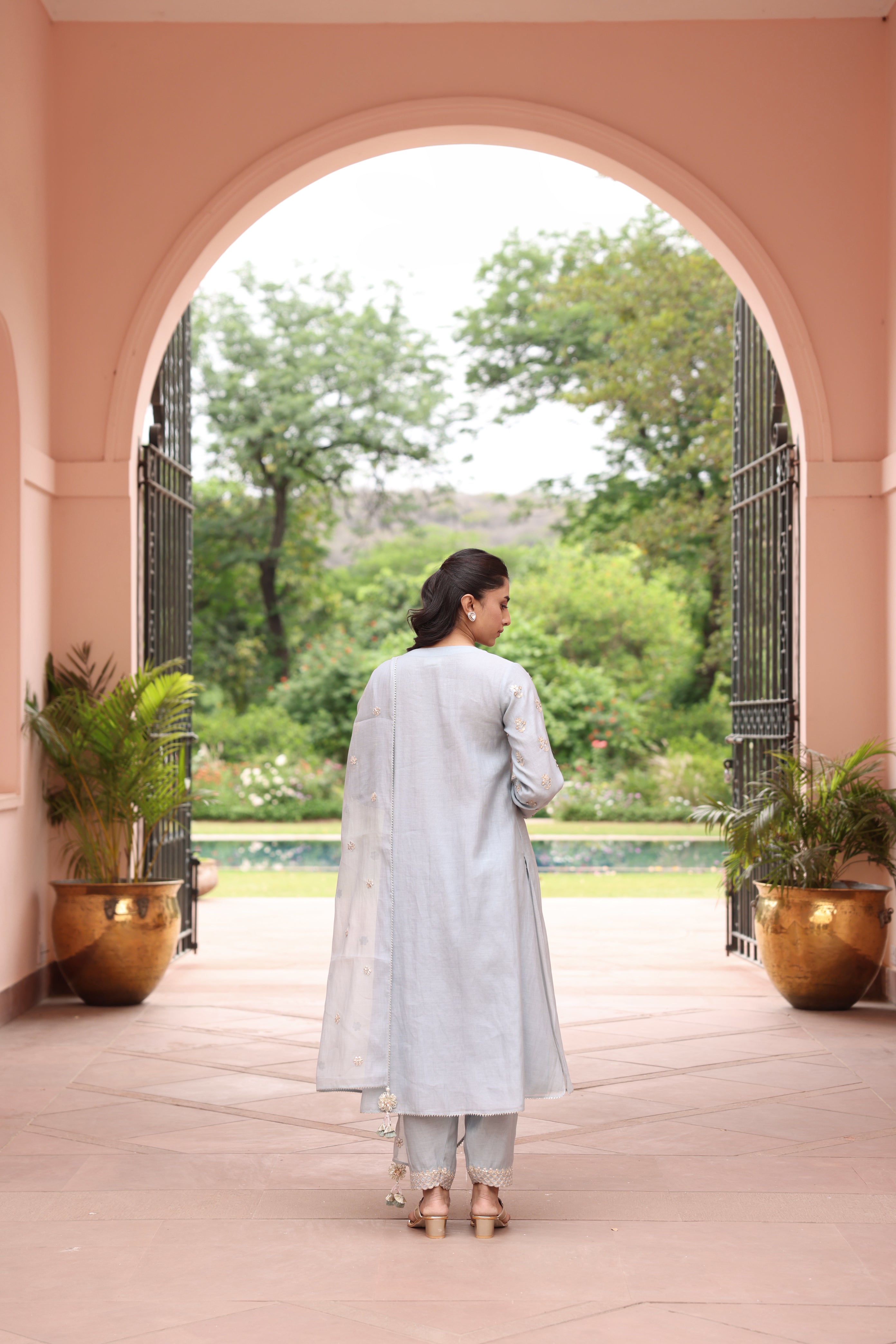ICE BLUE VRINDA YOKE KURTA SET