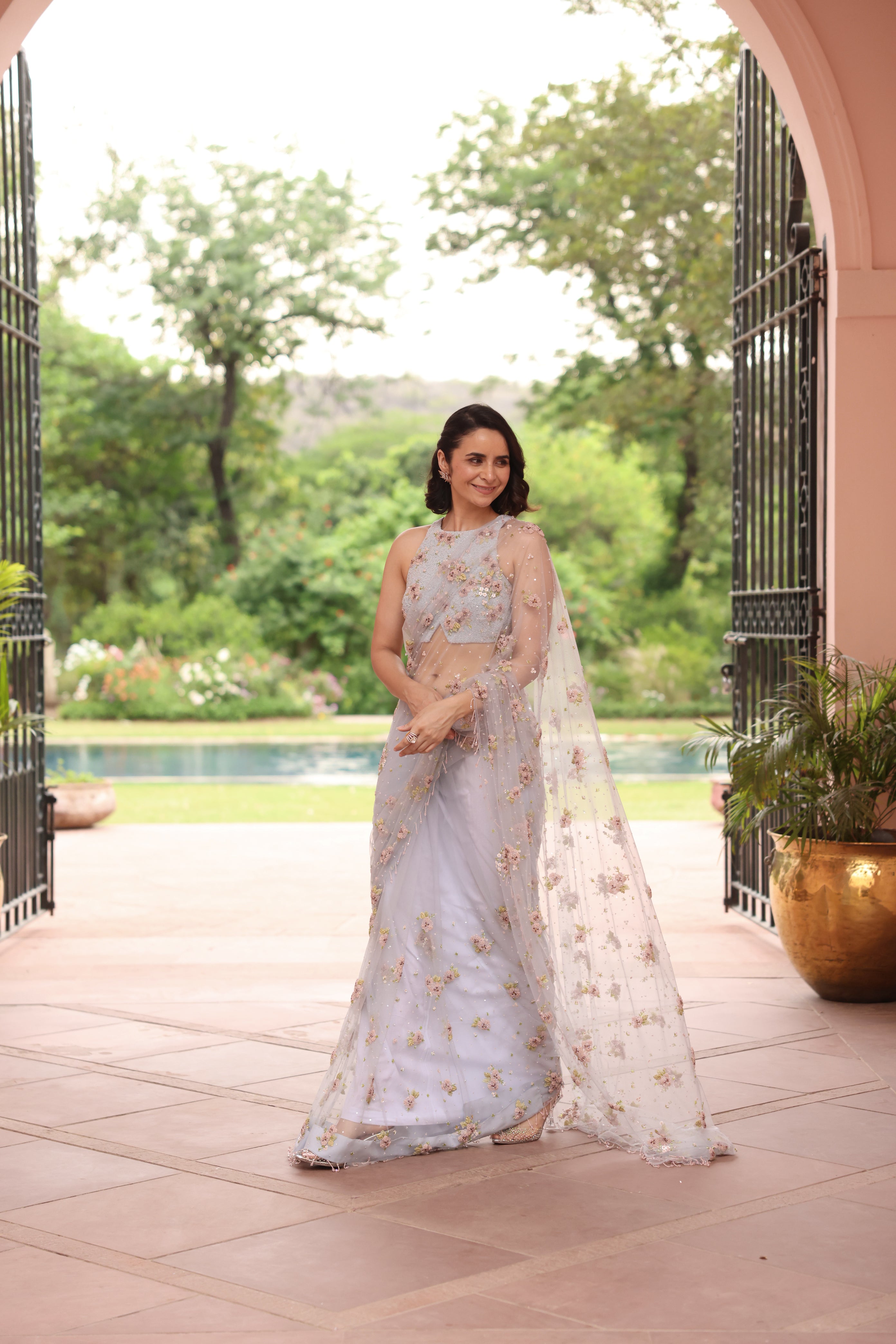 ICE BLUE CRYSTAL GARDEN SAREE