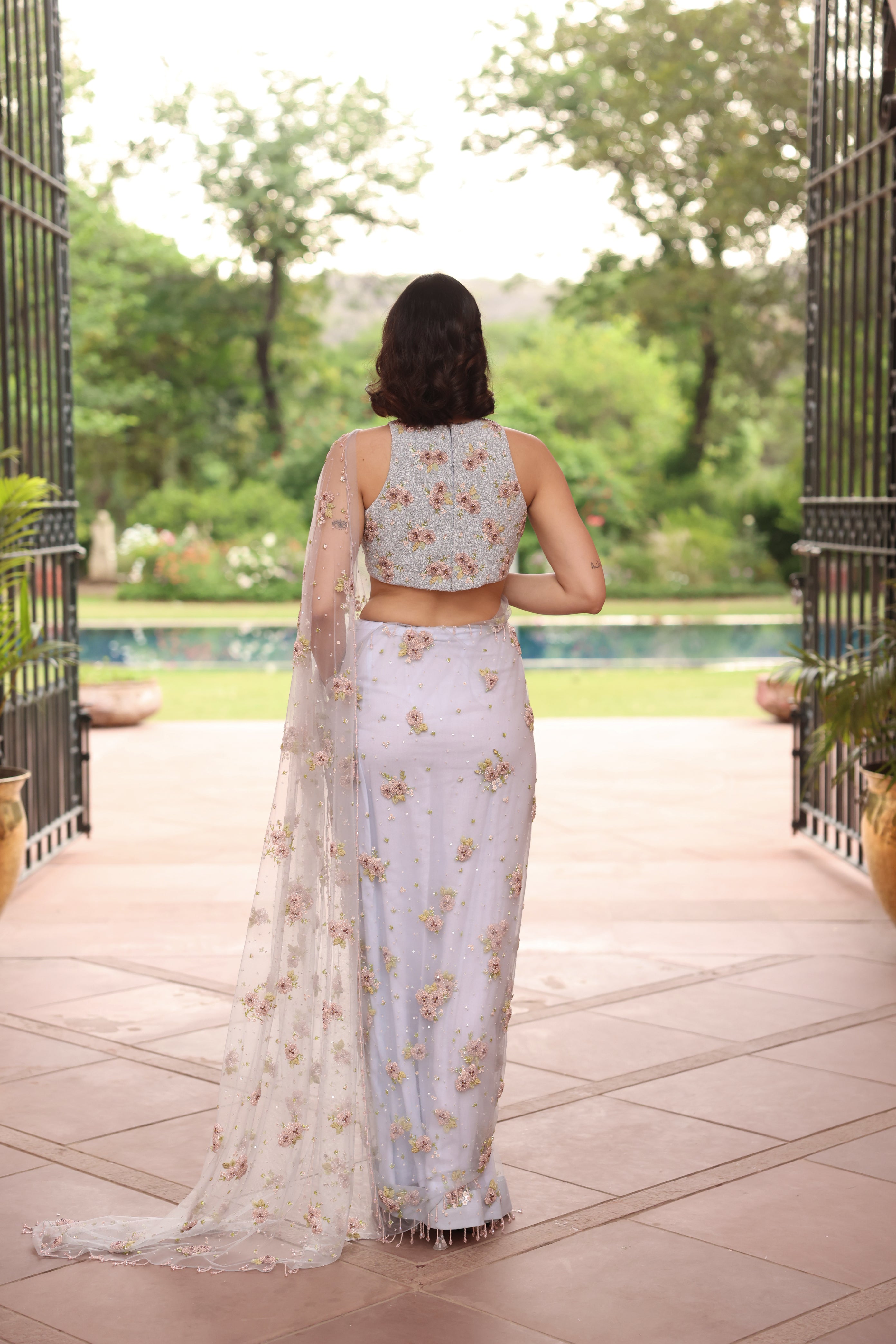 ICE BLUE CRYSTAL GARDEN SAREE