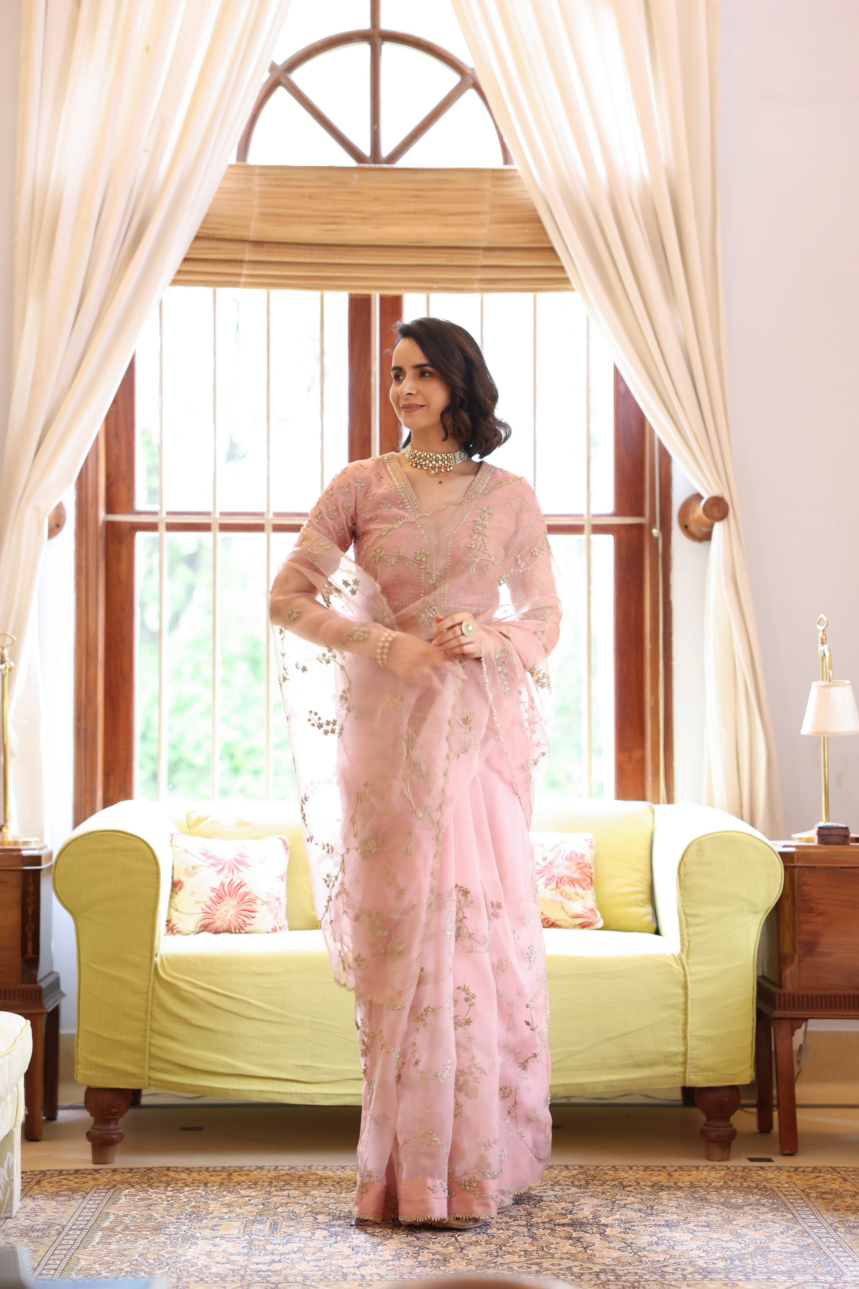 NOOR PINK VRINDA DORI SAREE SET