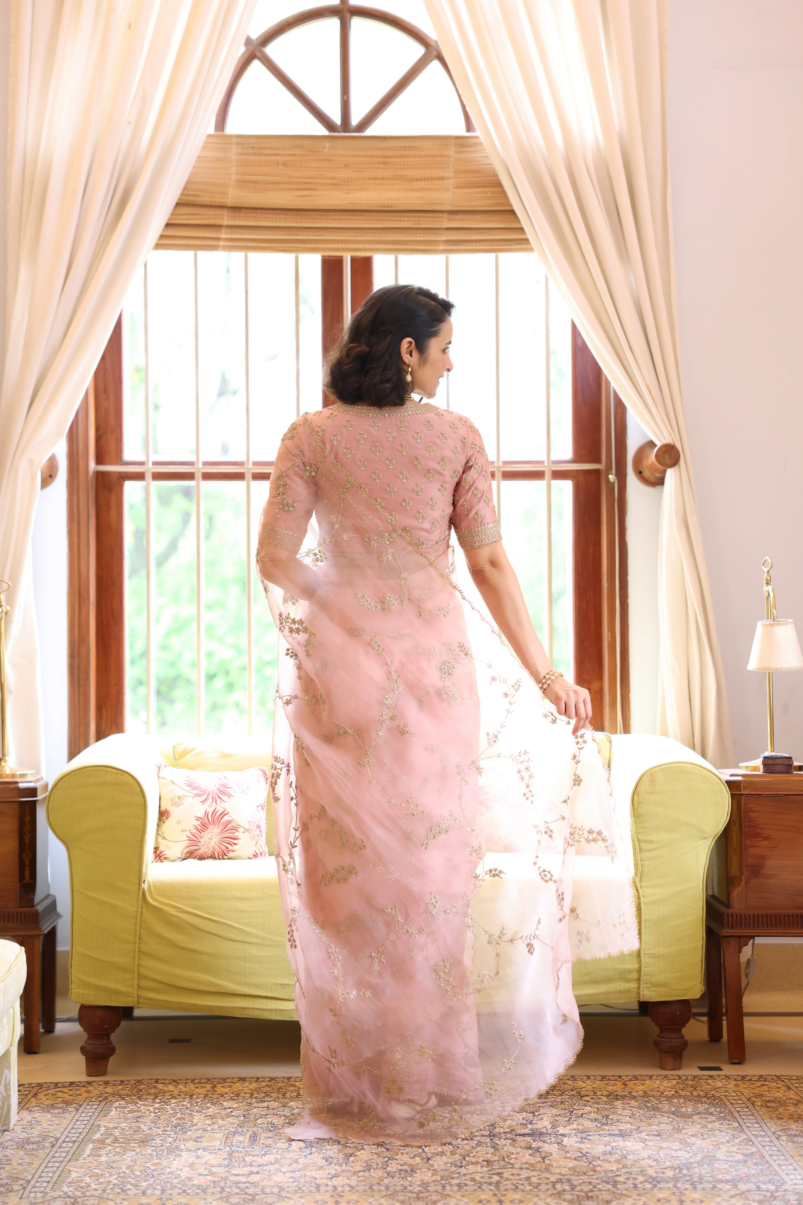 NOOR PINK VRINDA DORI SAREE SET
