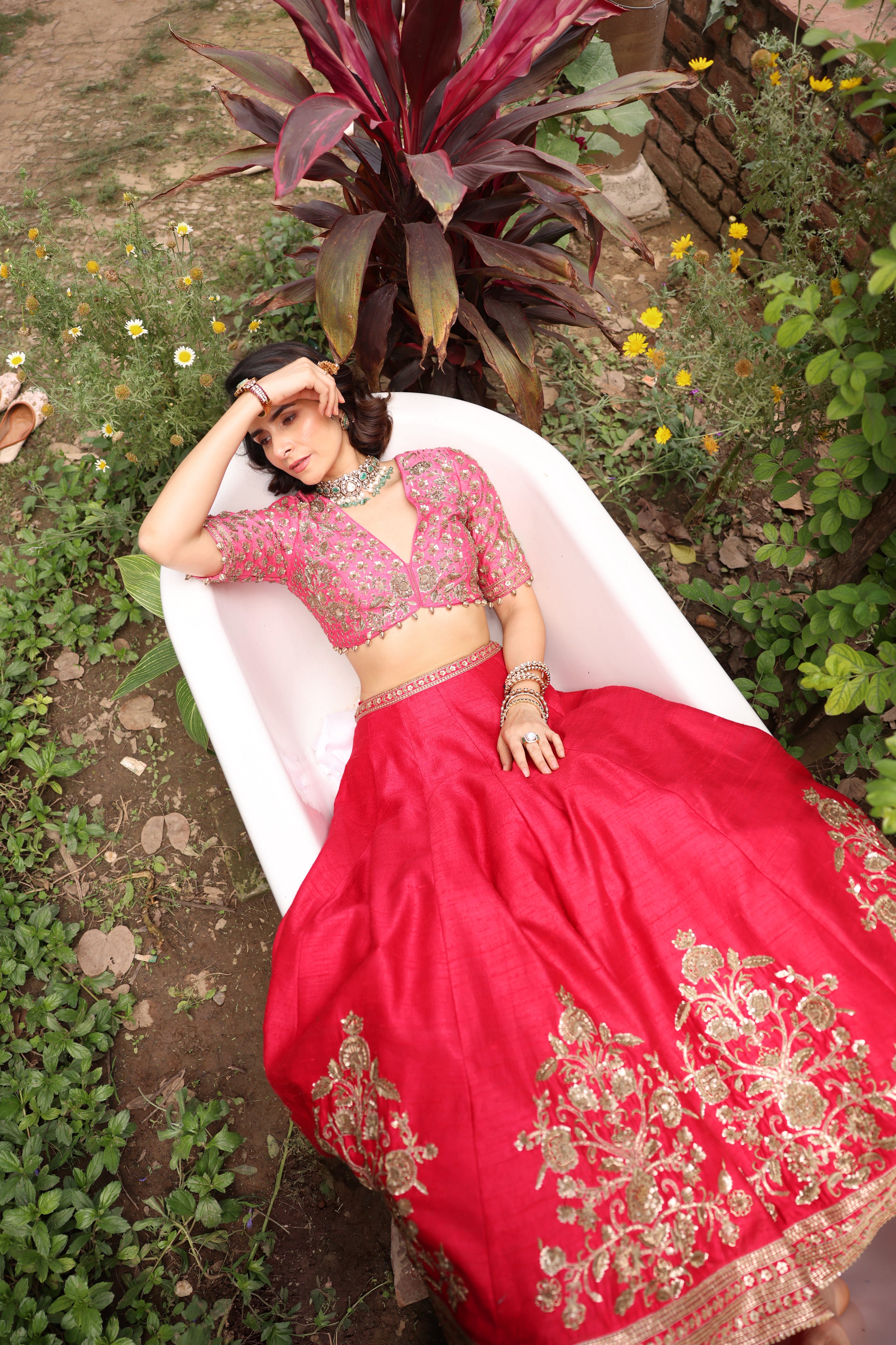 RED ZAREEN LEHENGA