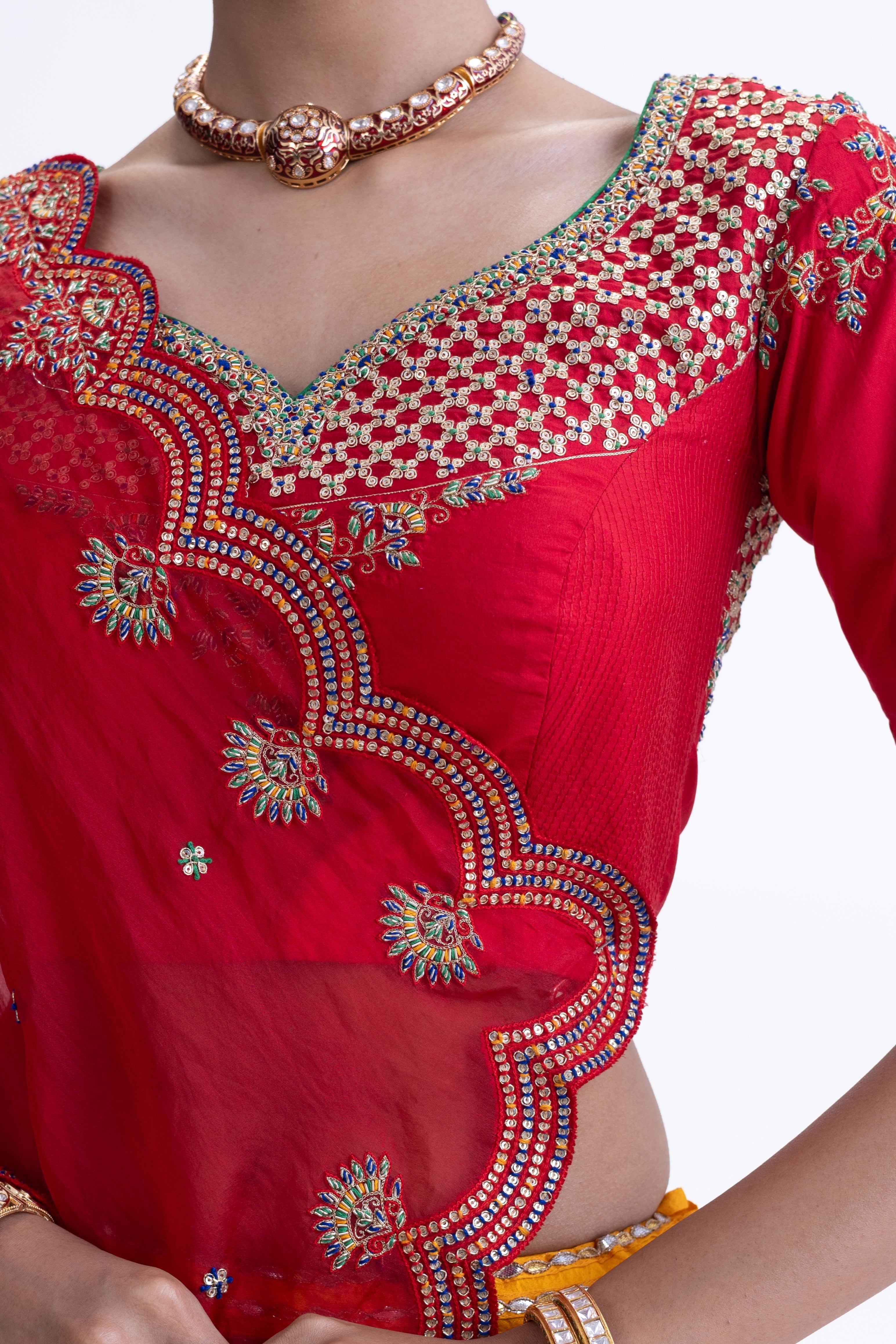 Ekam Lehenga Set - Red Yellow