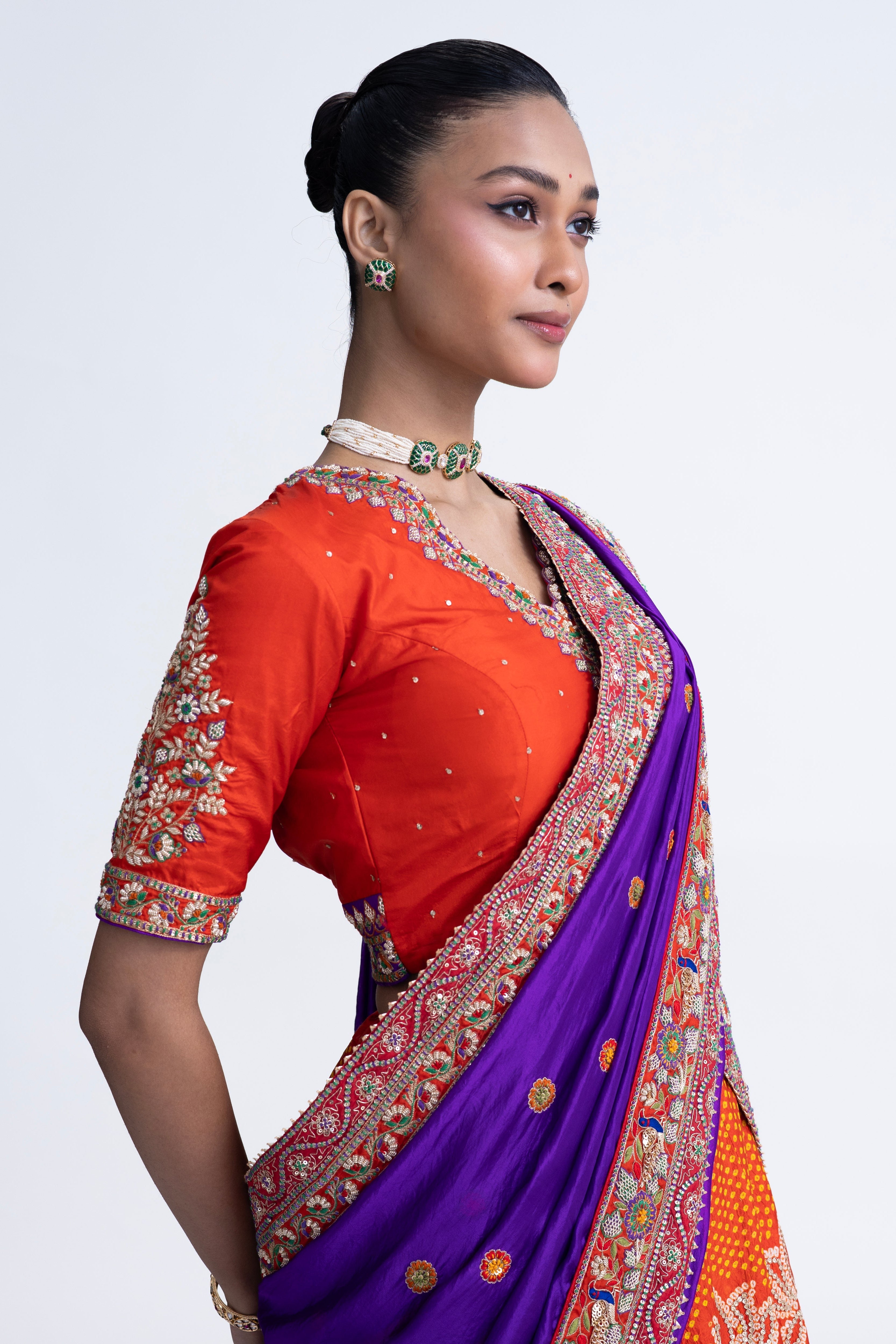 Lotus Bandhani Lehenga Set - Orange