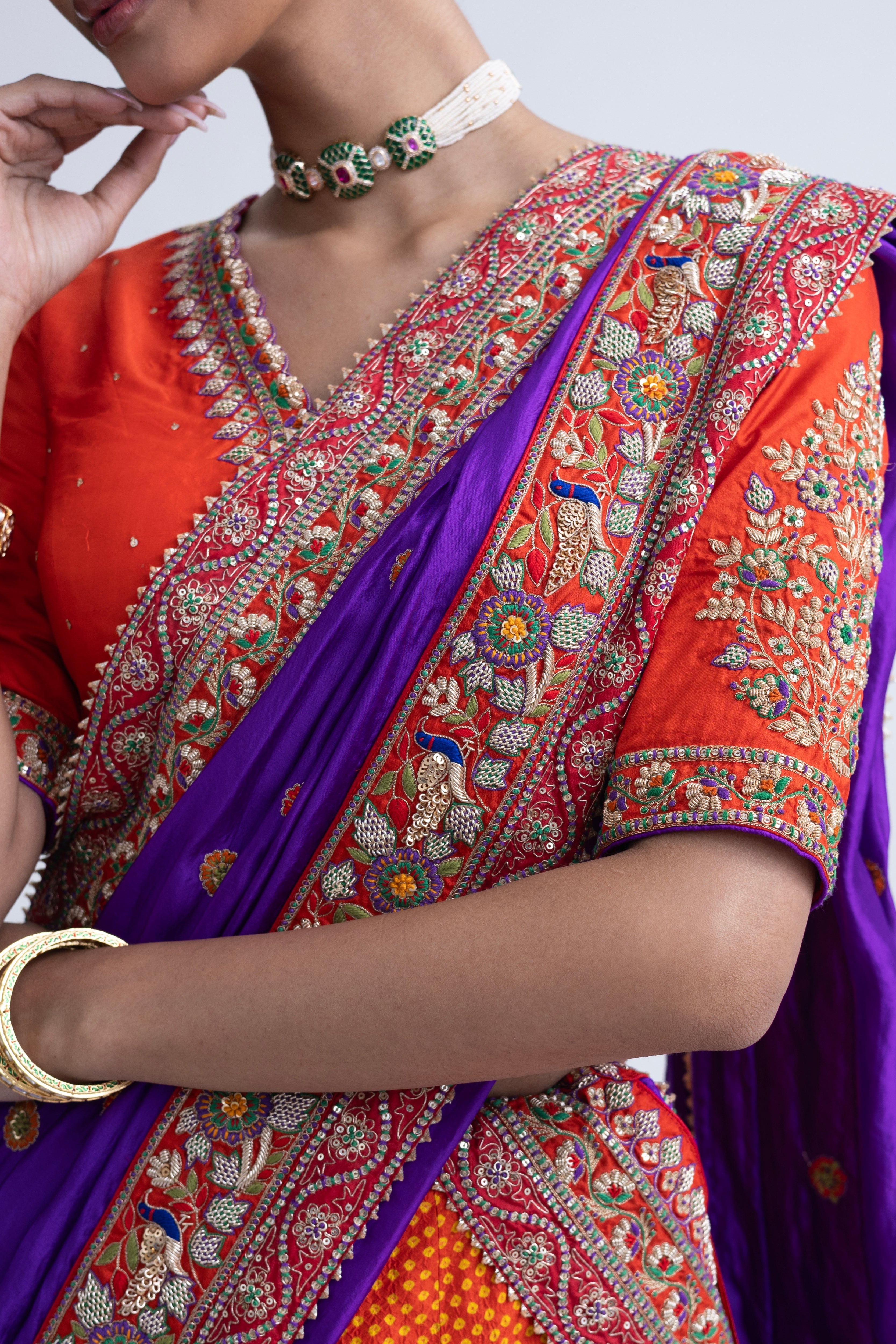 Lotus Bandhani Lehenga Set - Orange