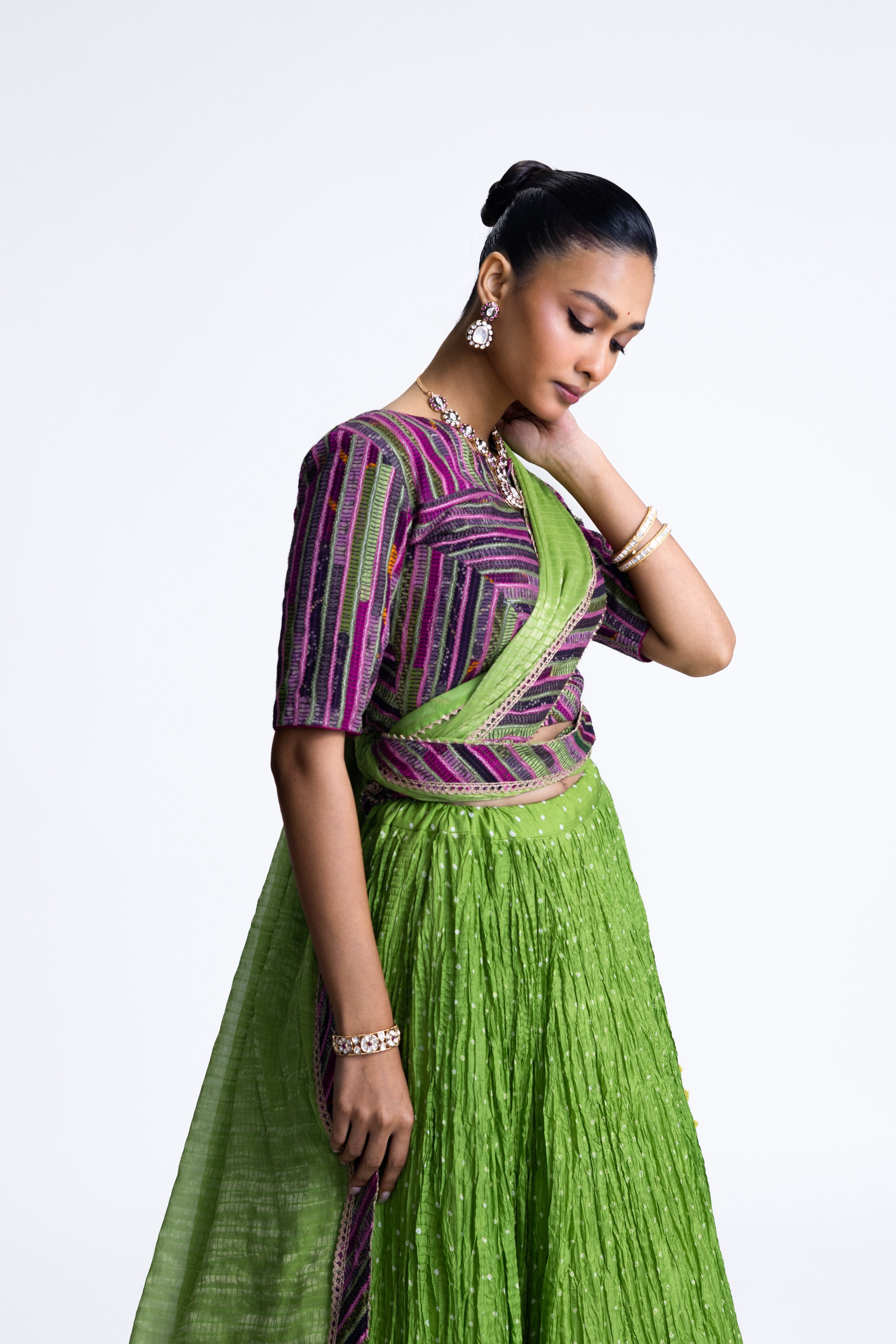 Crush Bandhani Lehenga Set - Green