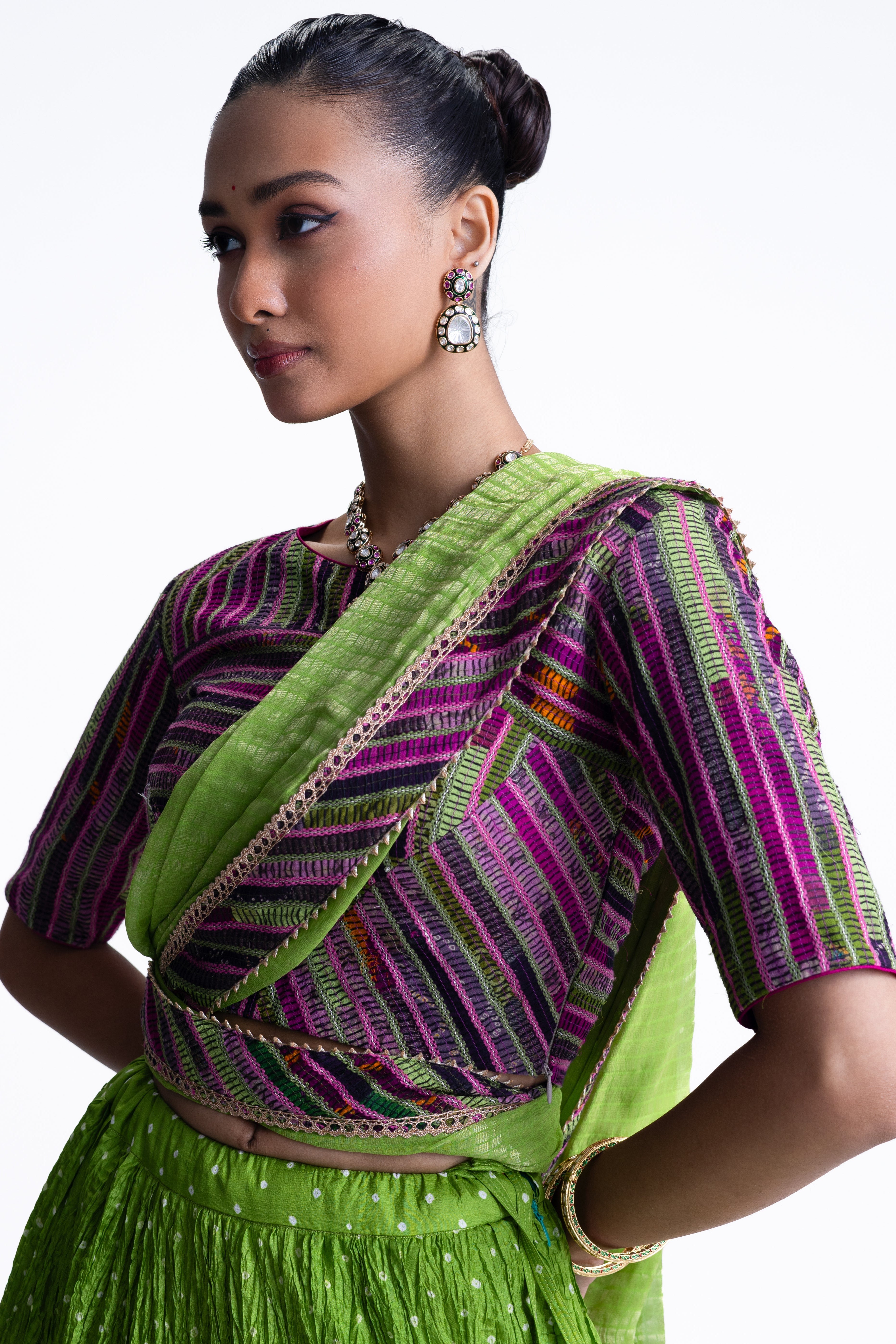 Crush Bandhani Lehenga Set - Green