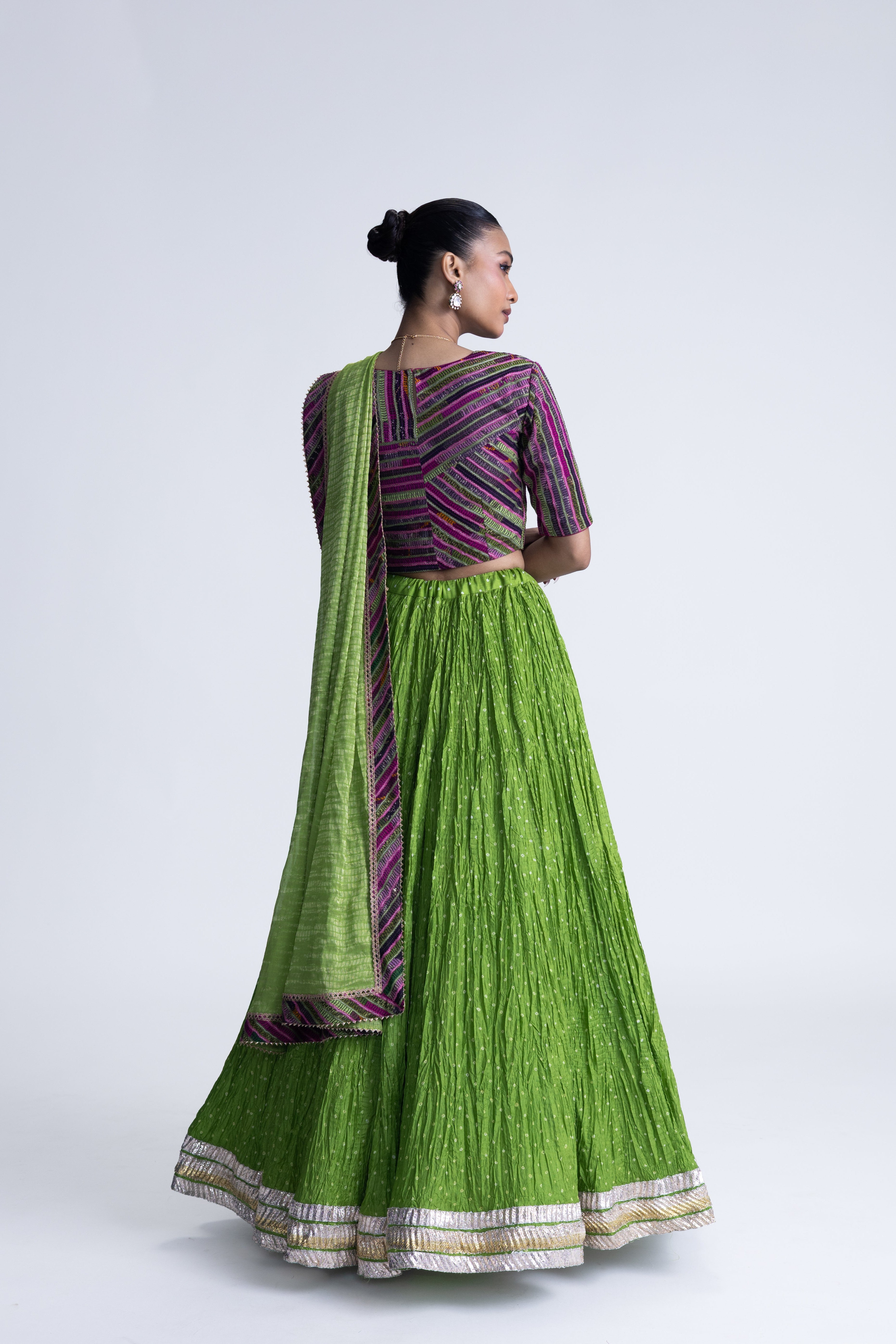 Crush Bandhani Lehenga Set - Green