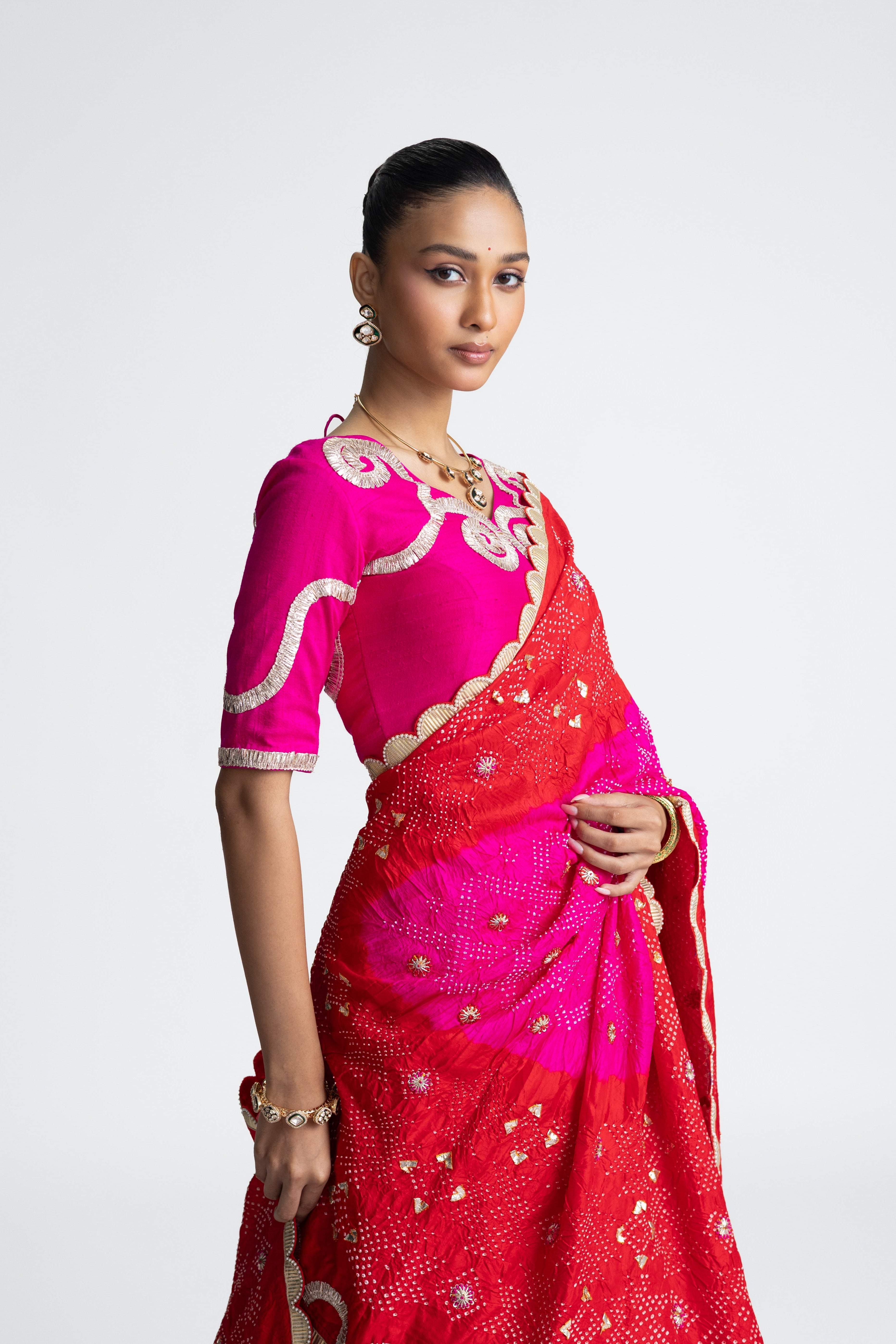 Silk Bandhani Lehenga Set - Red Rani