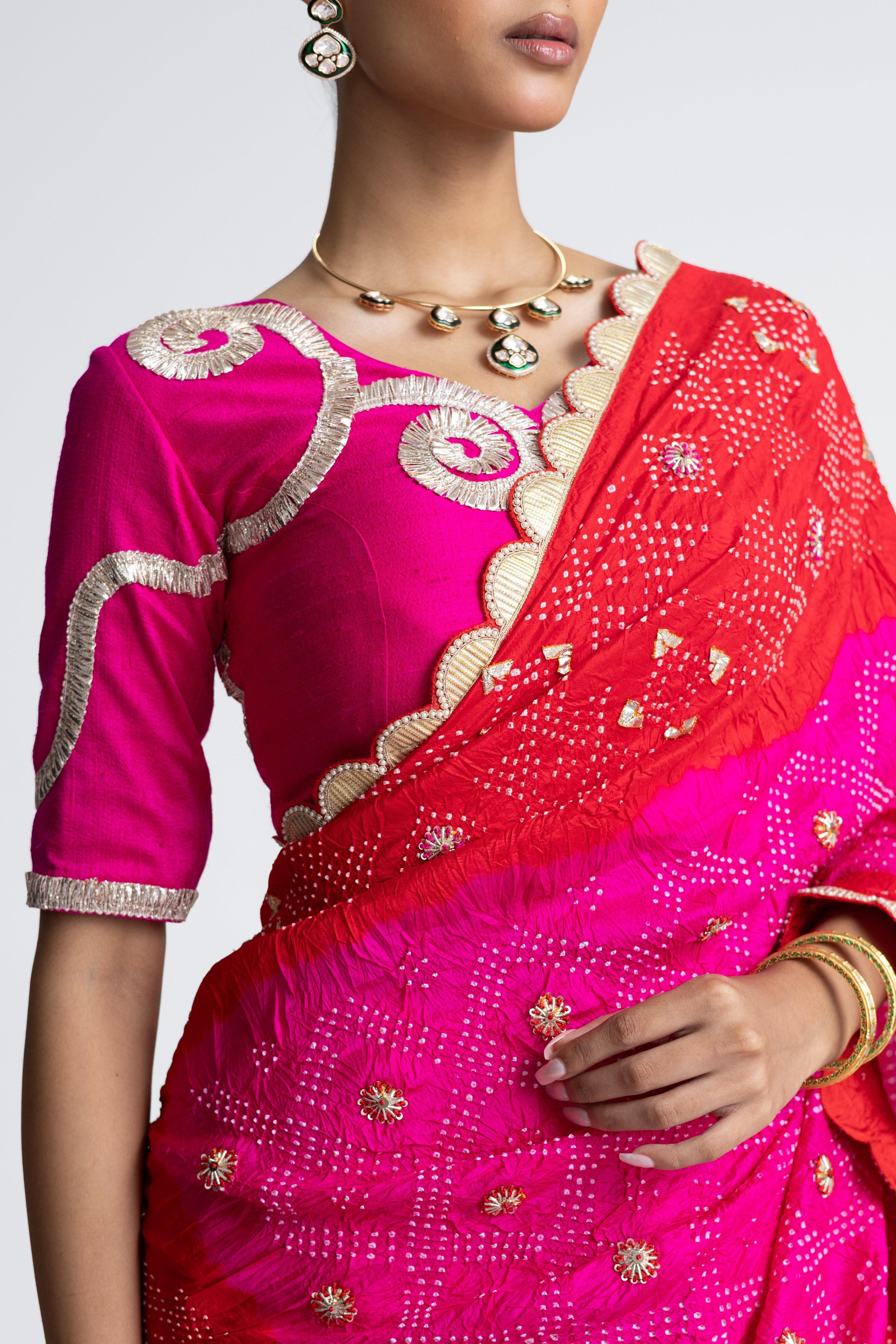 Silk Bandhani Lehenga Set - Red Rani