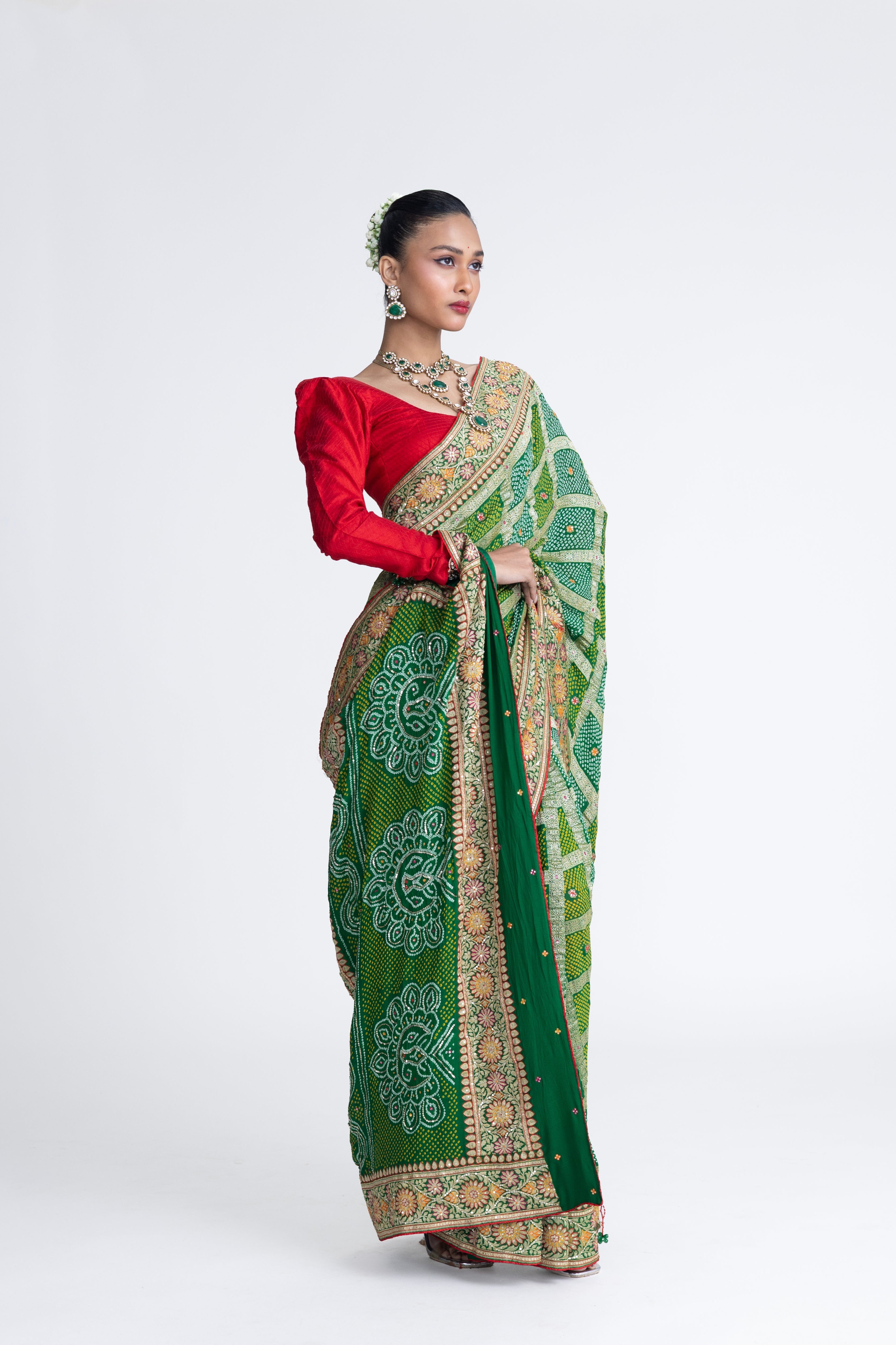 Green Gharchola Embroidered Saree - Green