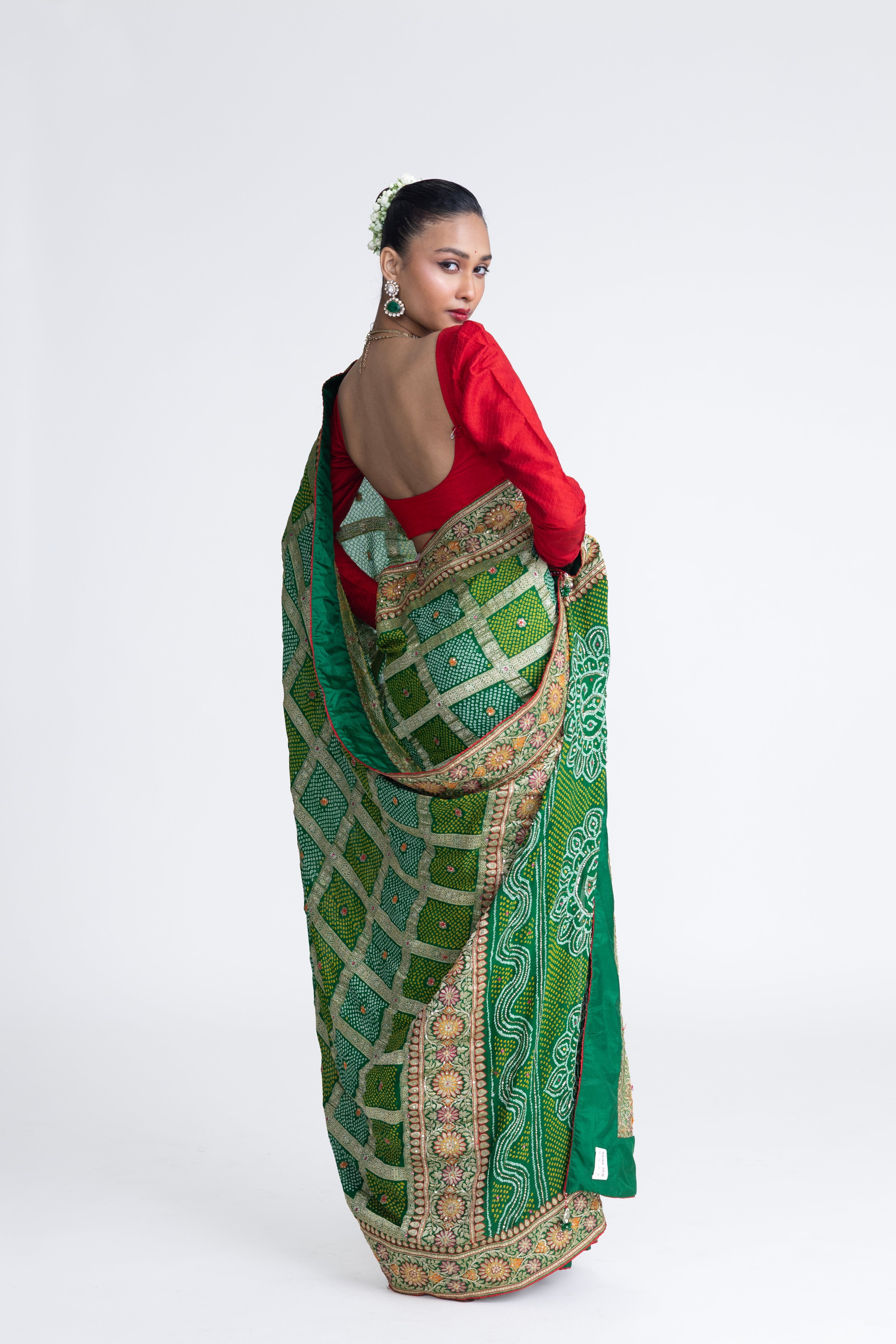 Green Gharchola Embroidered Saree - Green