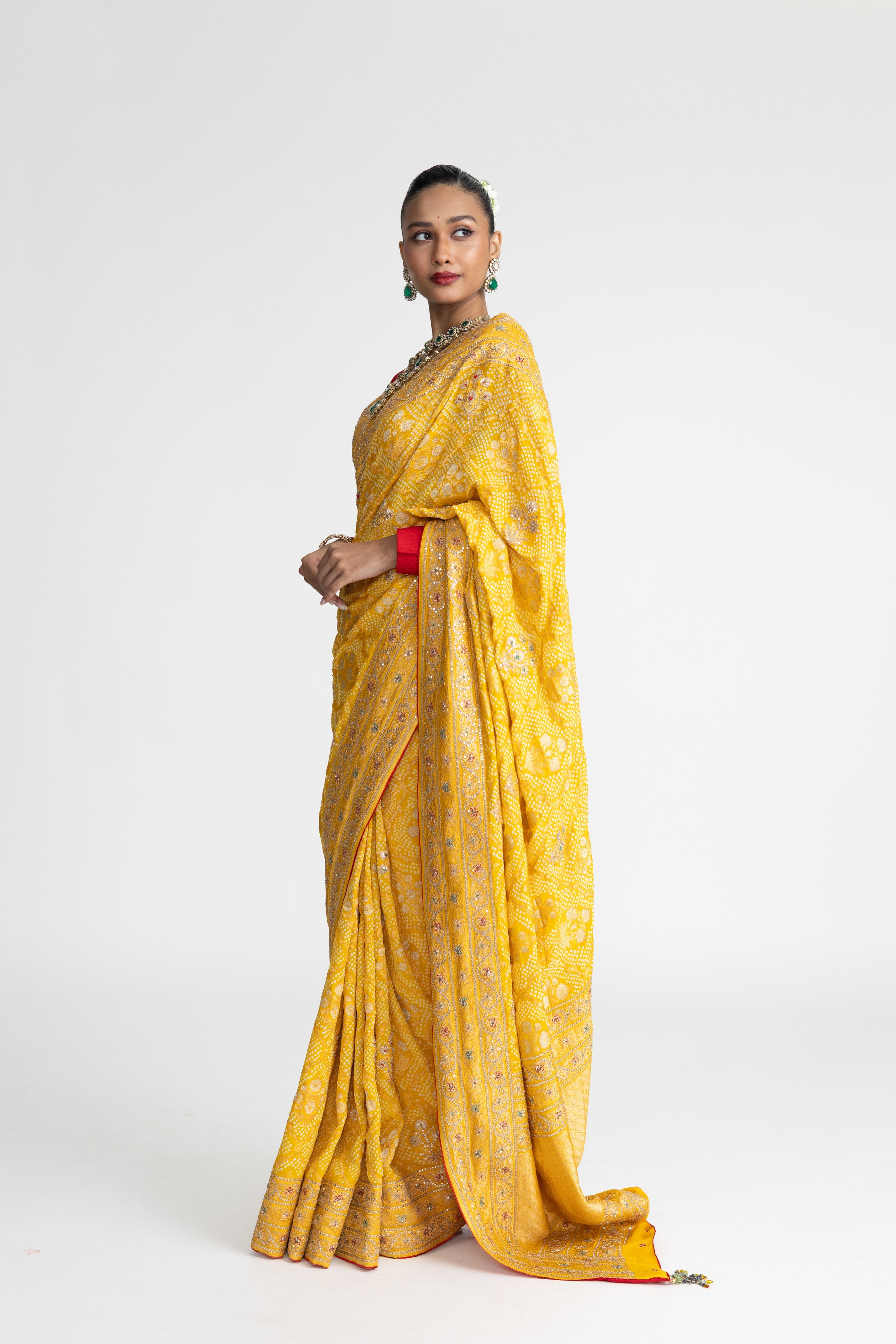 Banarasi Bandhani Embroidered Saree - Yellow