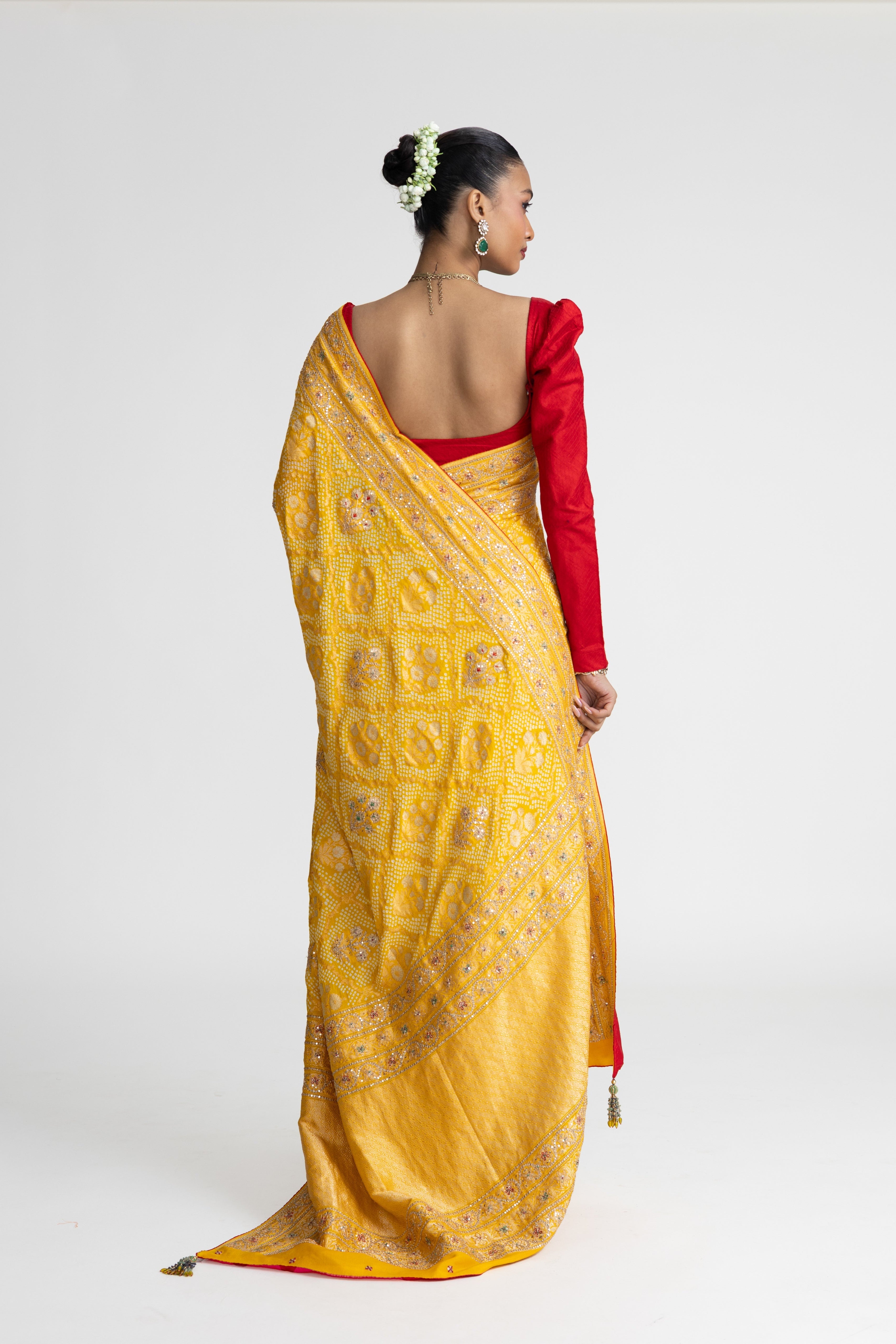 Banarasi Bandhani Embroidered Saree - Yellow