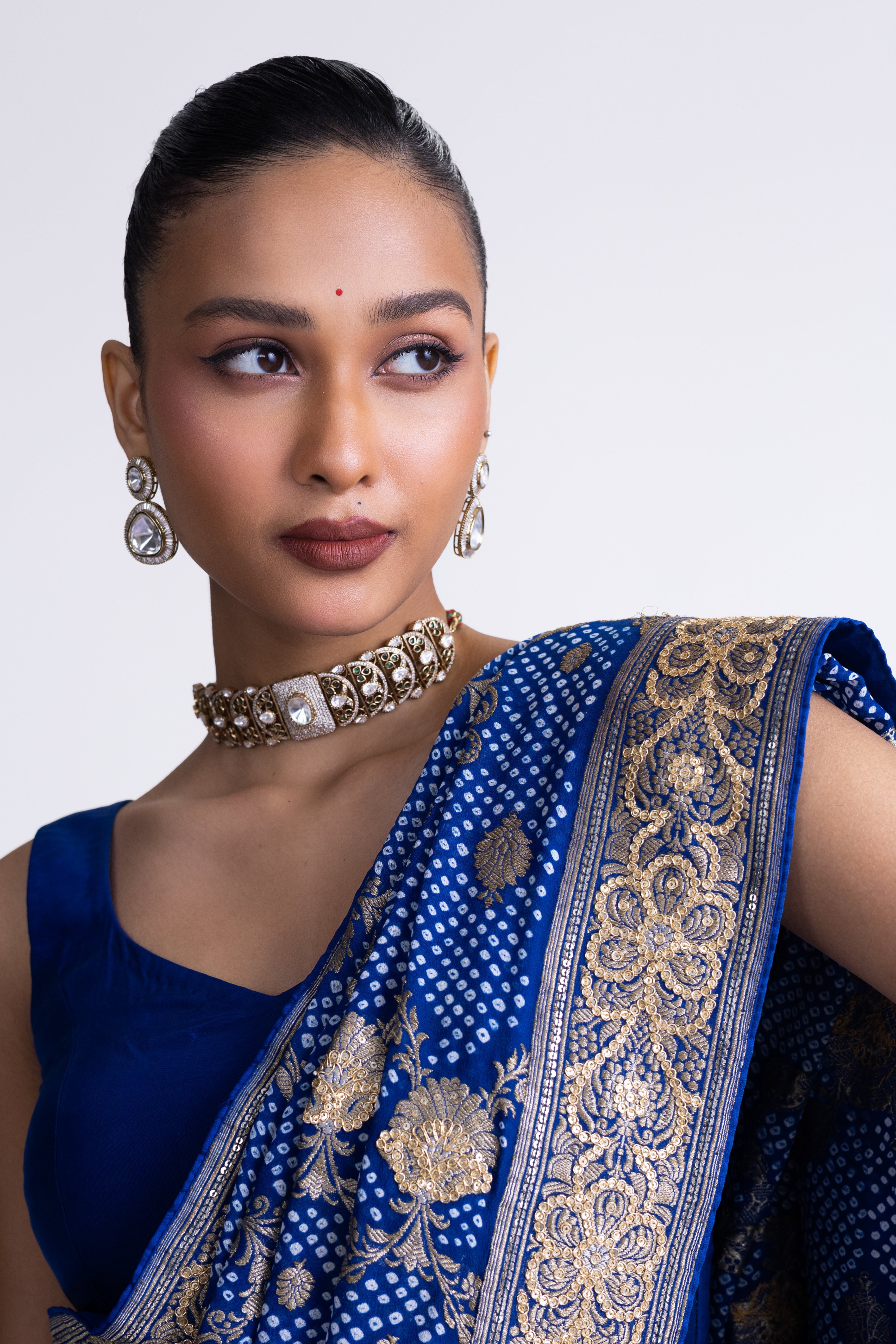 Banarasi Bandhani Saree with Embroidery - Blue