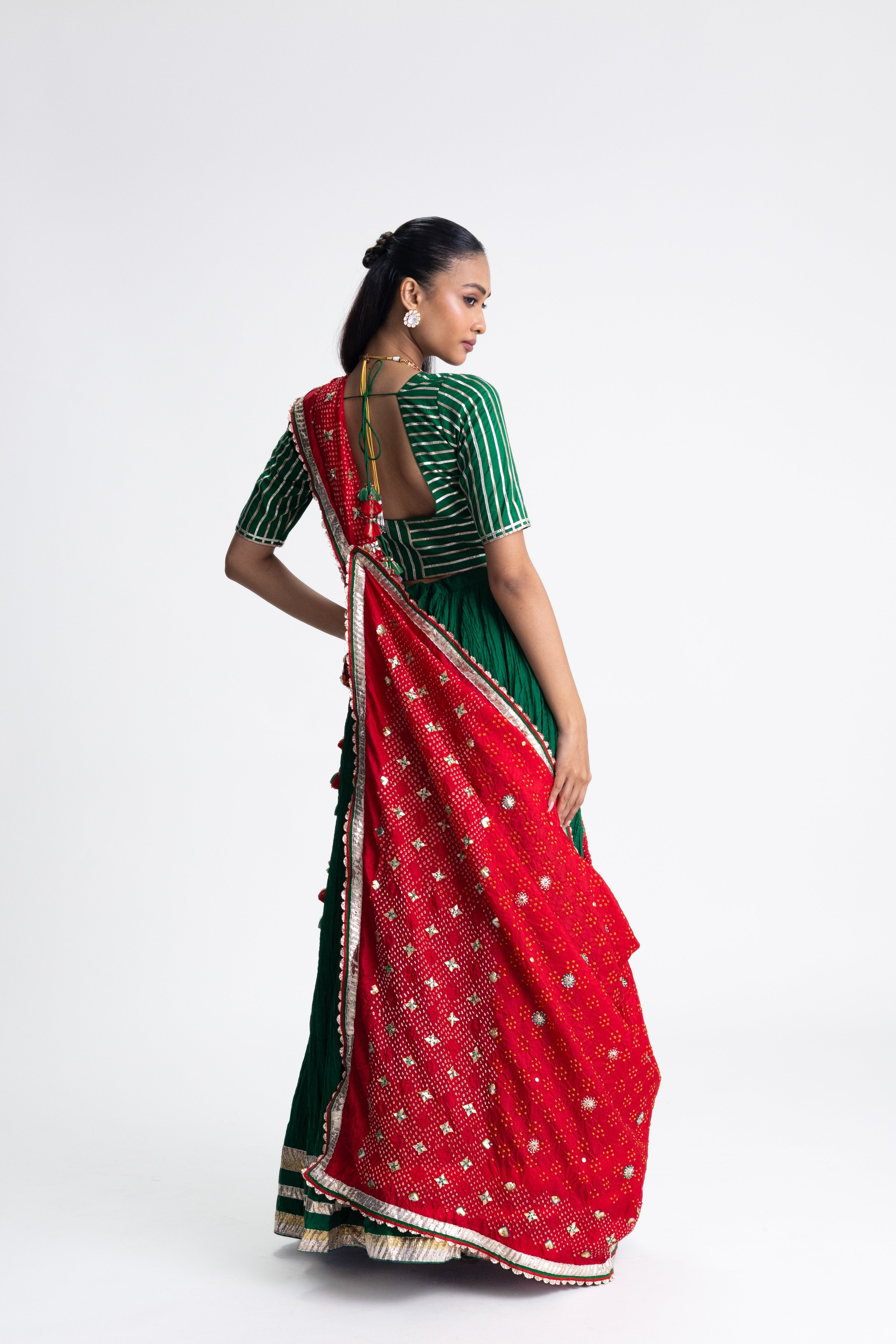 Crushed Green Silk Lehenga Set