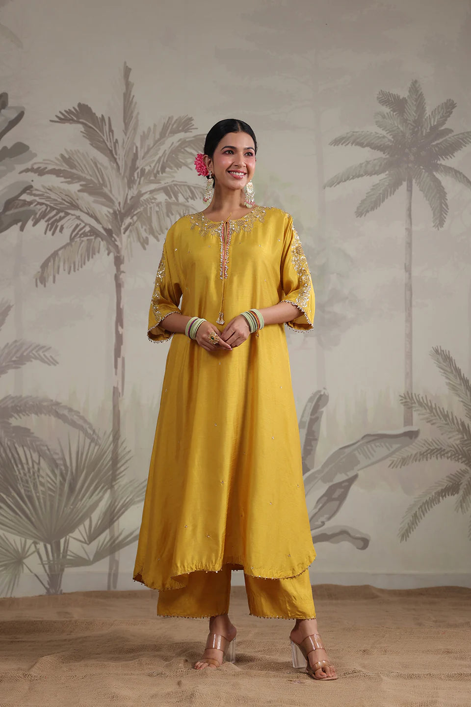 Yellow Roselyn Shoulder Embroidered Kurta Set