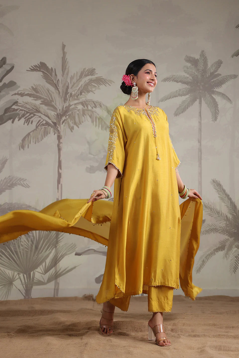 Yellow Roselyn Shoulder Embroidered Kurta Set