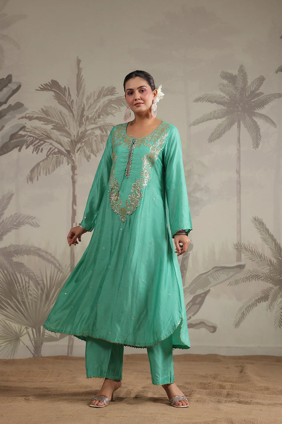 Sea Green Roselyn Neck Embroidered Kurta Set