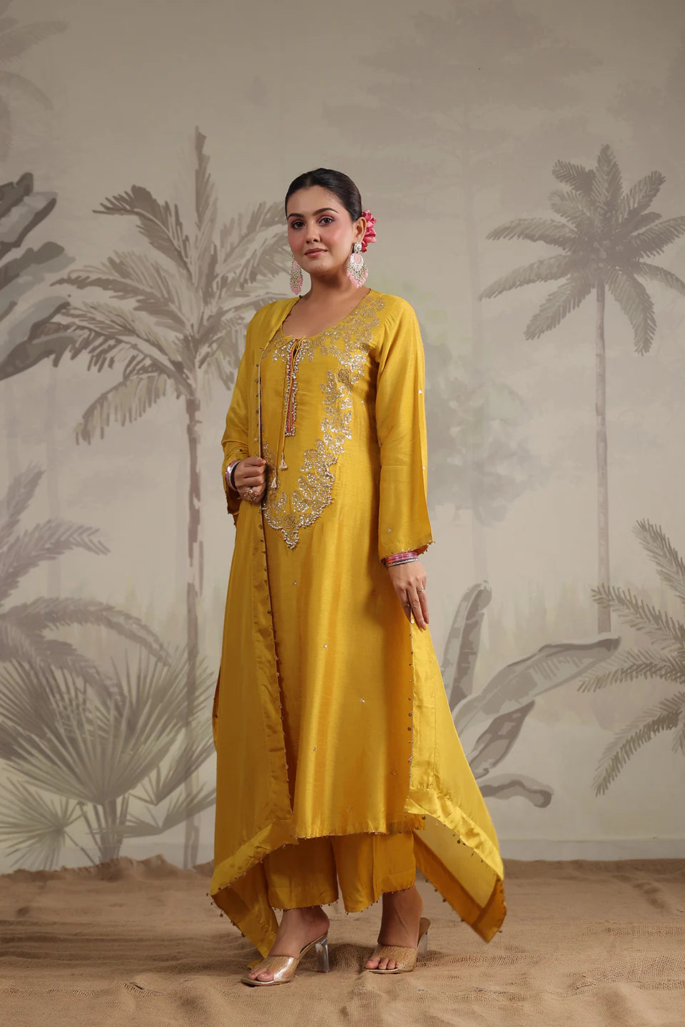 Yellow Roselyn Neck Embroidered Kurta Set