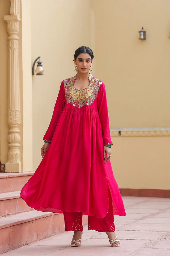 Pink Zardozi Paisley Matka Neck (Chunnat)