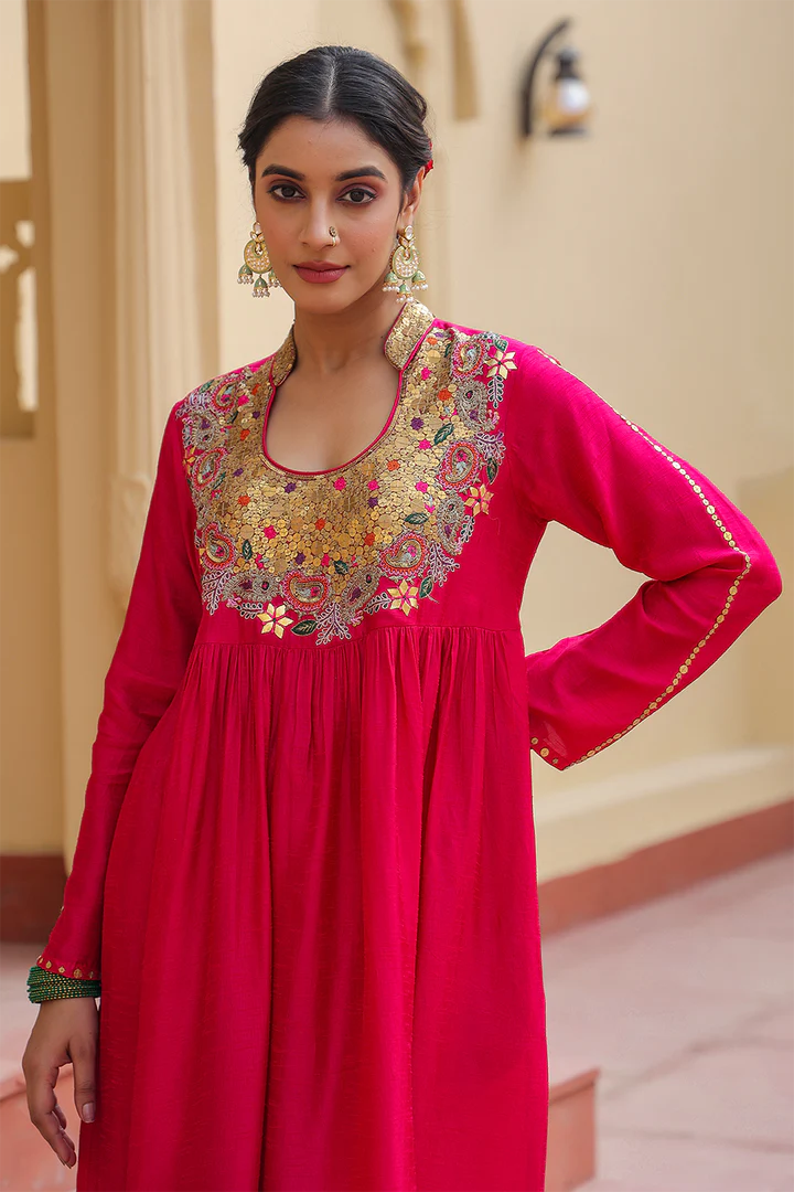Pink Zardozi Paisley Matka Neck (Chunnat)