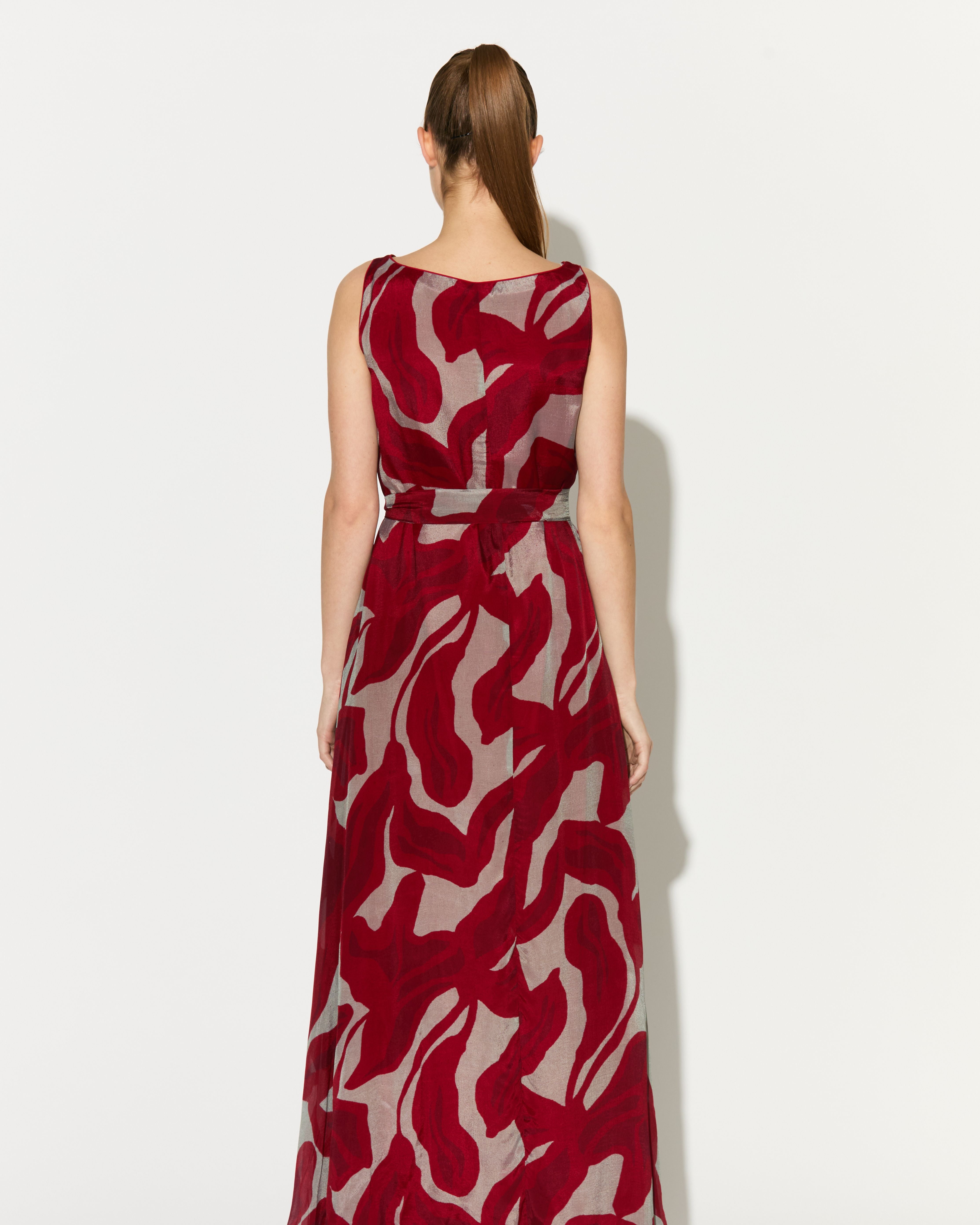 BEIGE AND HOT PINK FLORAL SLEEVELESS LONG DRESS