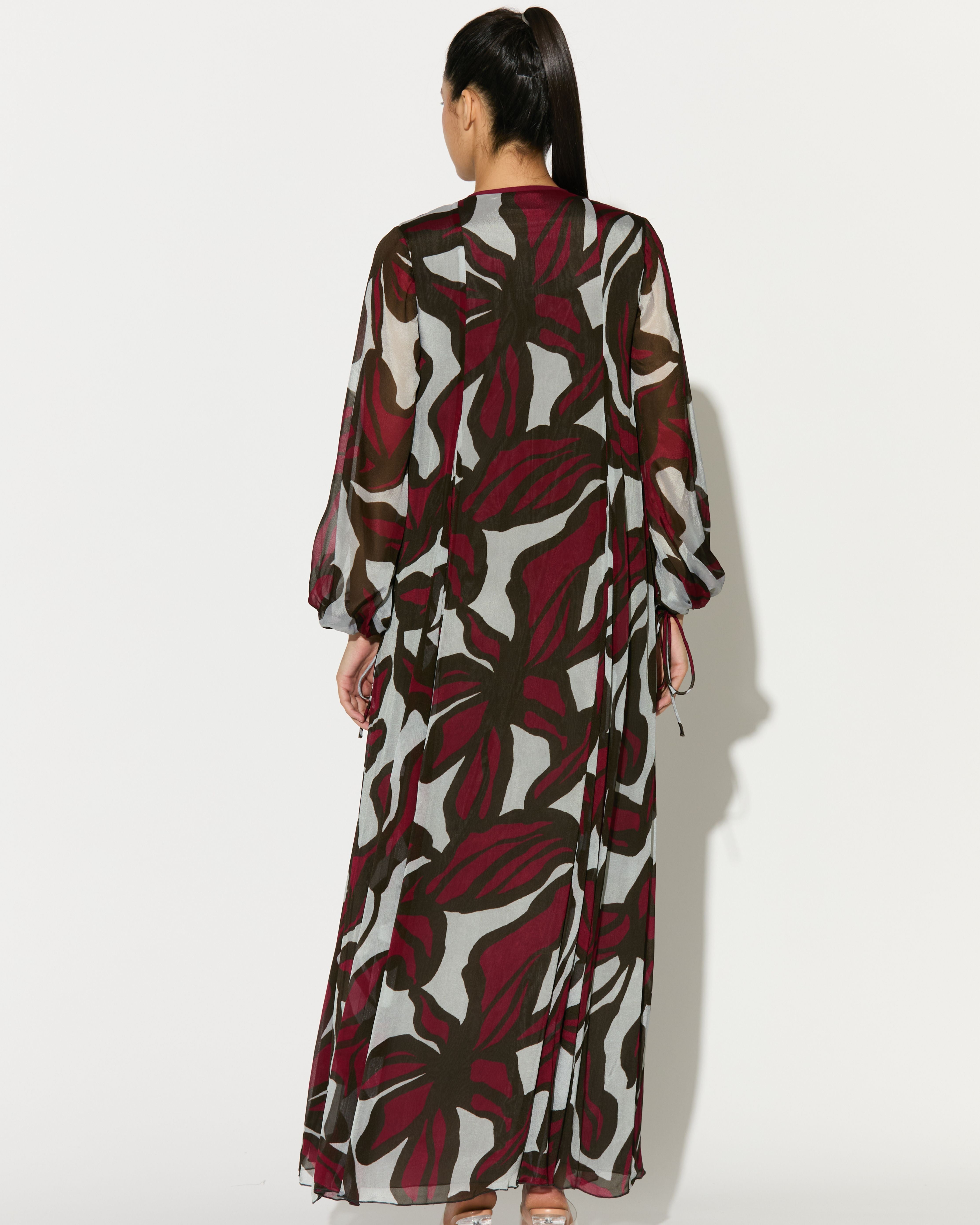 BEIGE, PINK AND GREEN FLORAL LONG DRESS