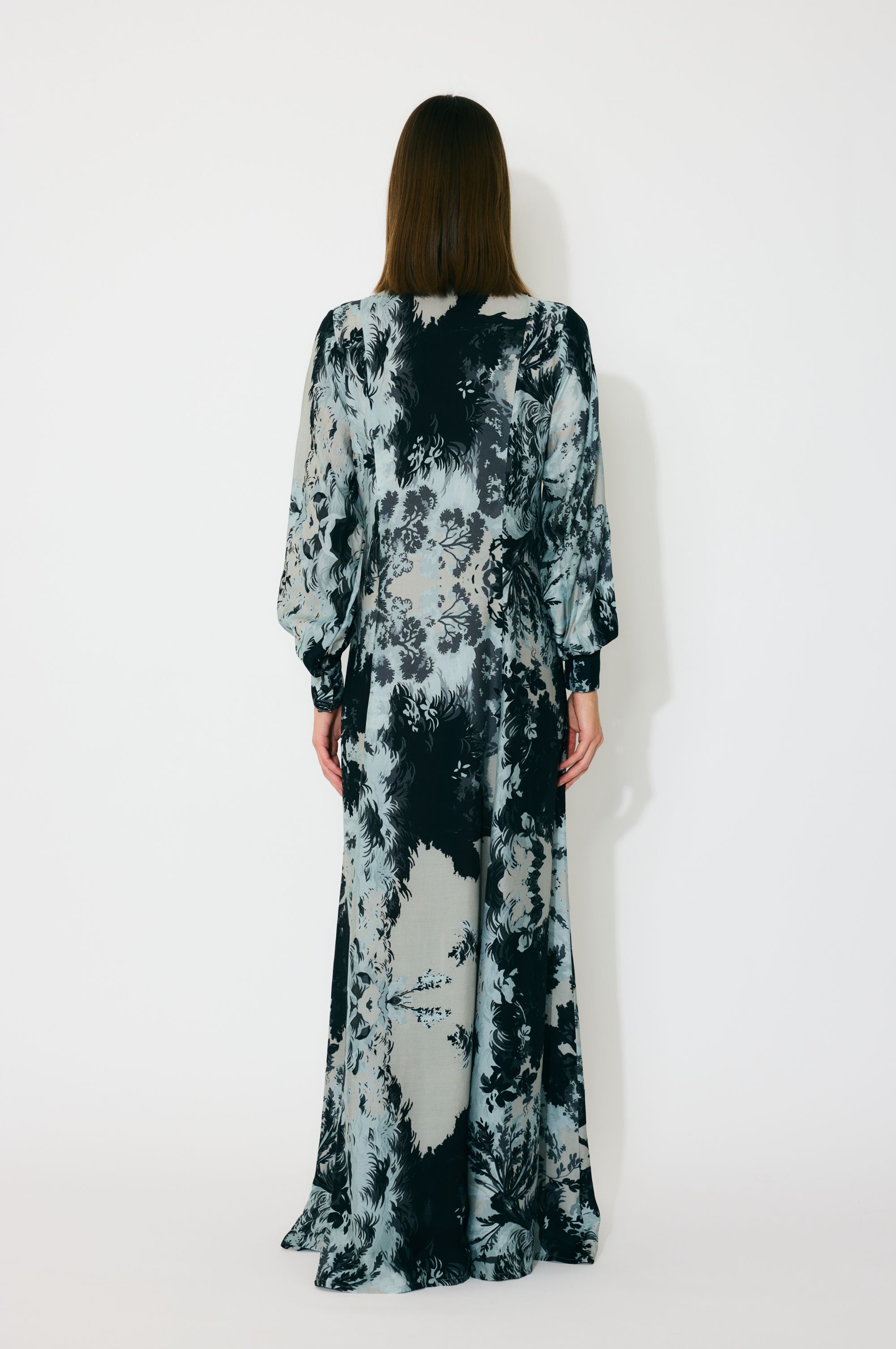 BLUE AND BLACK TOILE PRINT DRESS