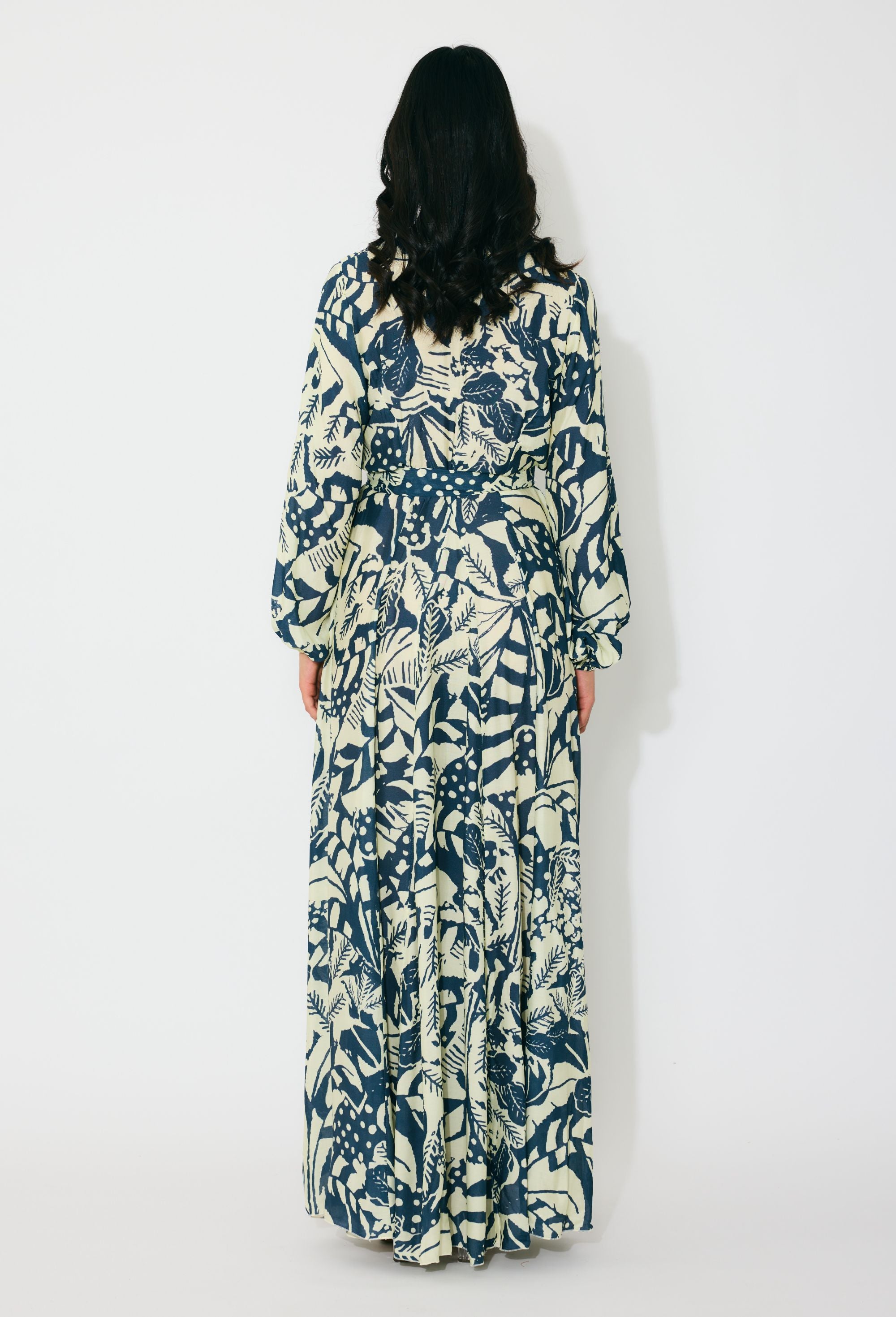 OFF WHITE AND INDIGO LONG DRESS