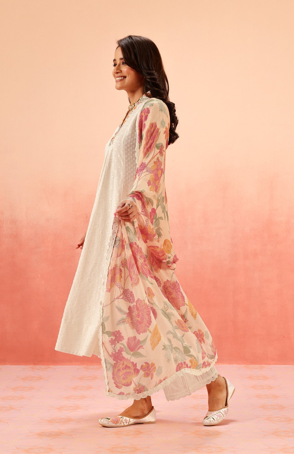 SUMANA WHITE COTTON SLUB JACQUARD HANDCRAFTED KURTA SET