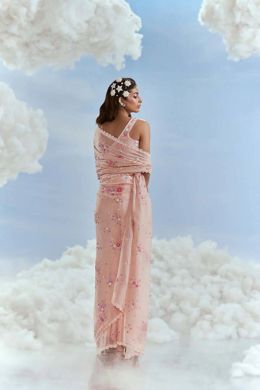 Izmir Carnations Saree with Lunar Blossom Blouse
