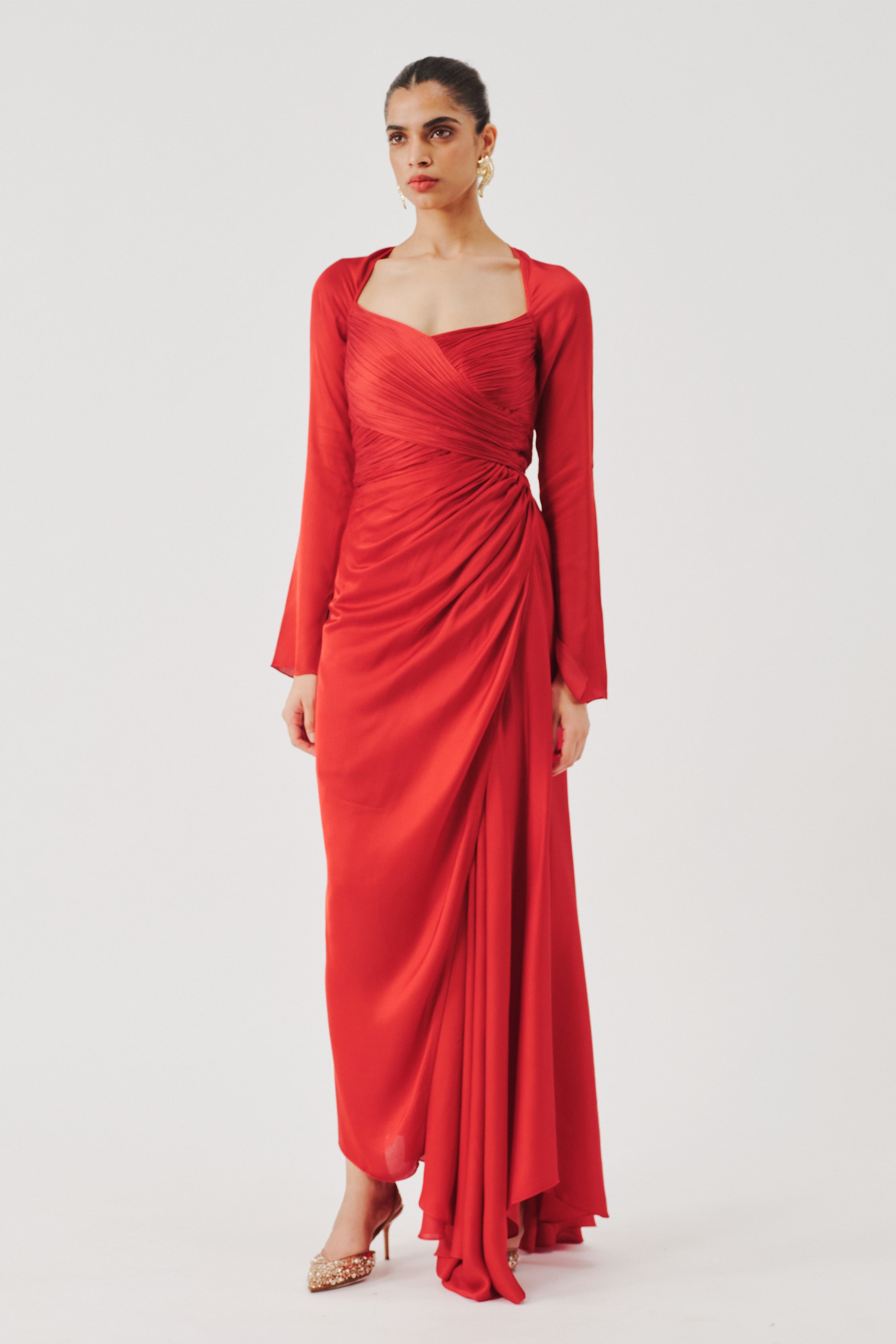 Grace Ruched Dress in Red