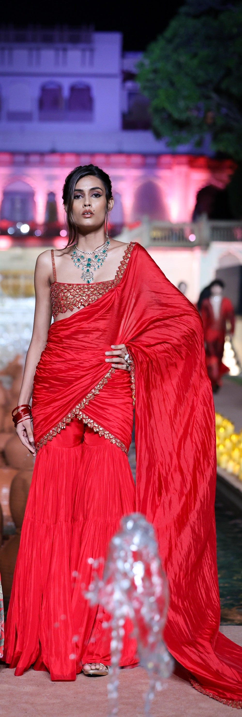 Surkh Laal Gharara Saree Set