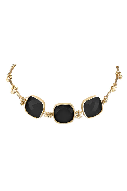 Black Three Square Stone Choker