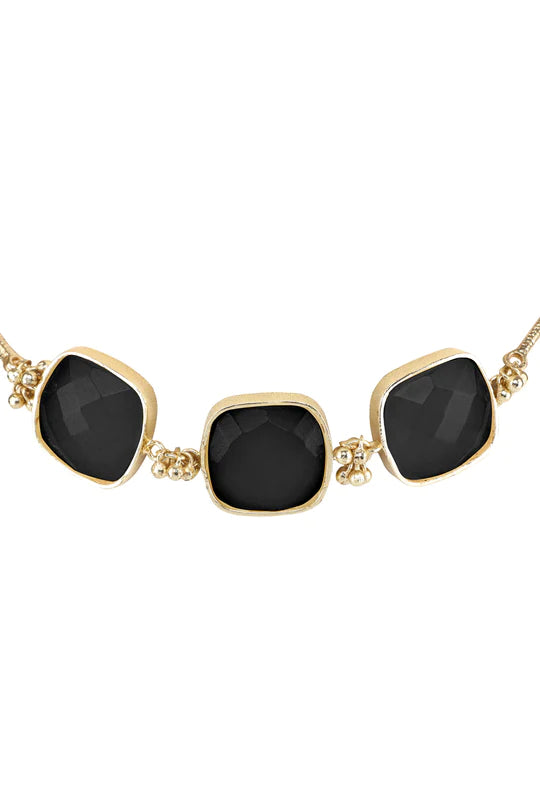 Black Three Square Stone Choker