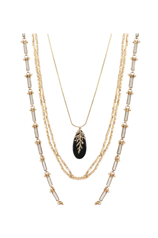 Black Leaf Stone Multi Layer Necklace