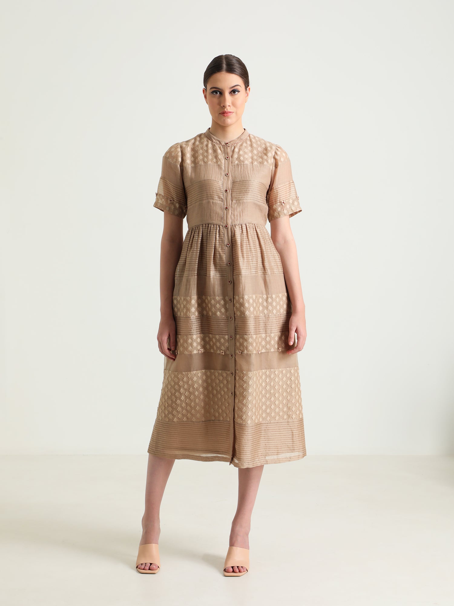 Beige Lace Dress with Embroidery