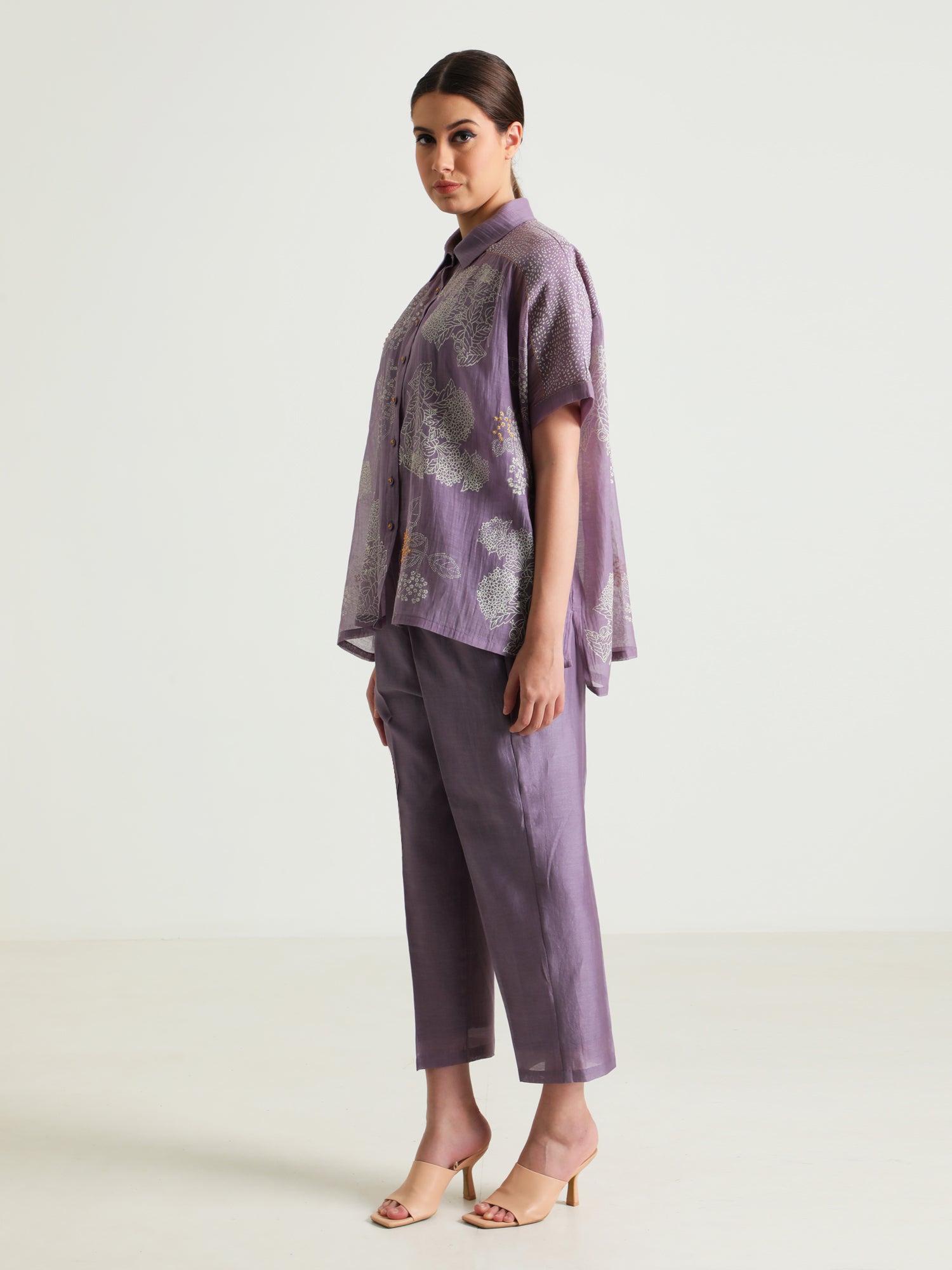 Cotton Chanderi Printed Shirt with Embroidery and Straight Pant in Silk Chanderi