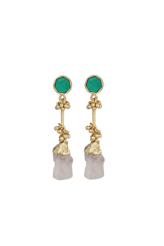 Turquoise Round Enamel Rock Earrings